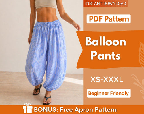 Balloon Pants Pattern, Barrel Leg Pants, Wide Leg Pants Sewig Pattern, Women Sewing Pattern Pants, Baggy Pants Pattern, Harem
