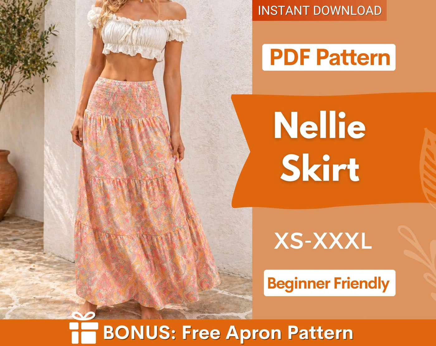 Nellie Maxi Skirt Pattern | Skirt Pattern | High Waist Skirt Pattern | Sewing Patterns | Women Sewing Pattern, Summer Skirt