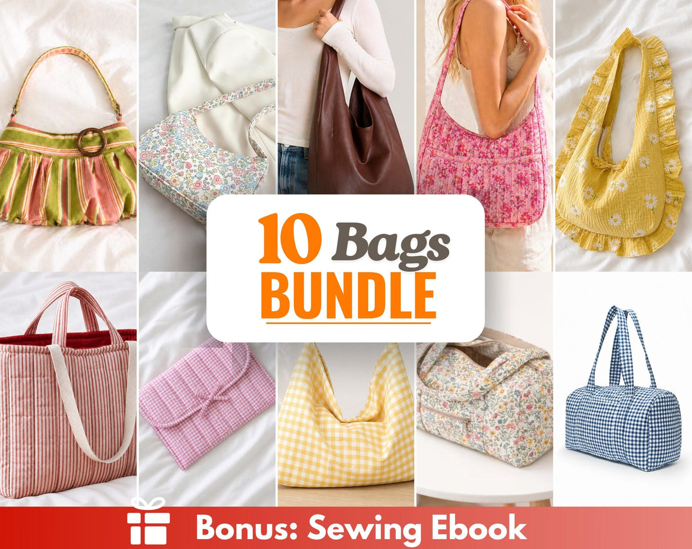 Bag Sewing Patterns Bundle | Duffle Bag Pattern | Shoulder Bag Pattern | Laptop Sleeve Pattern | Women Bag Pattern | Beginner