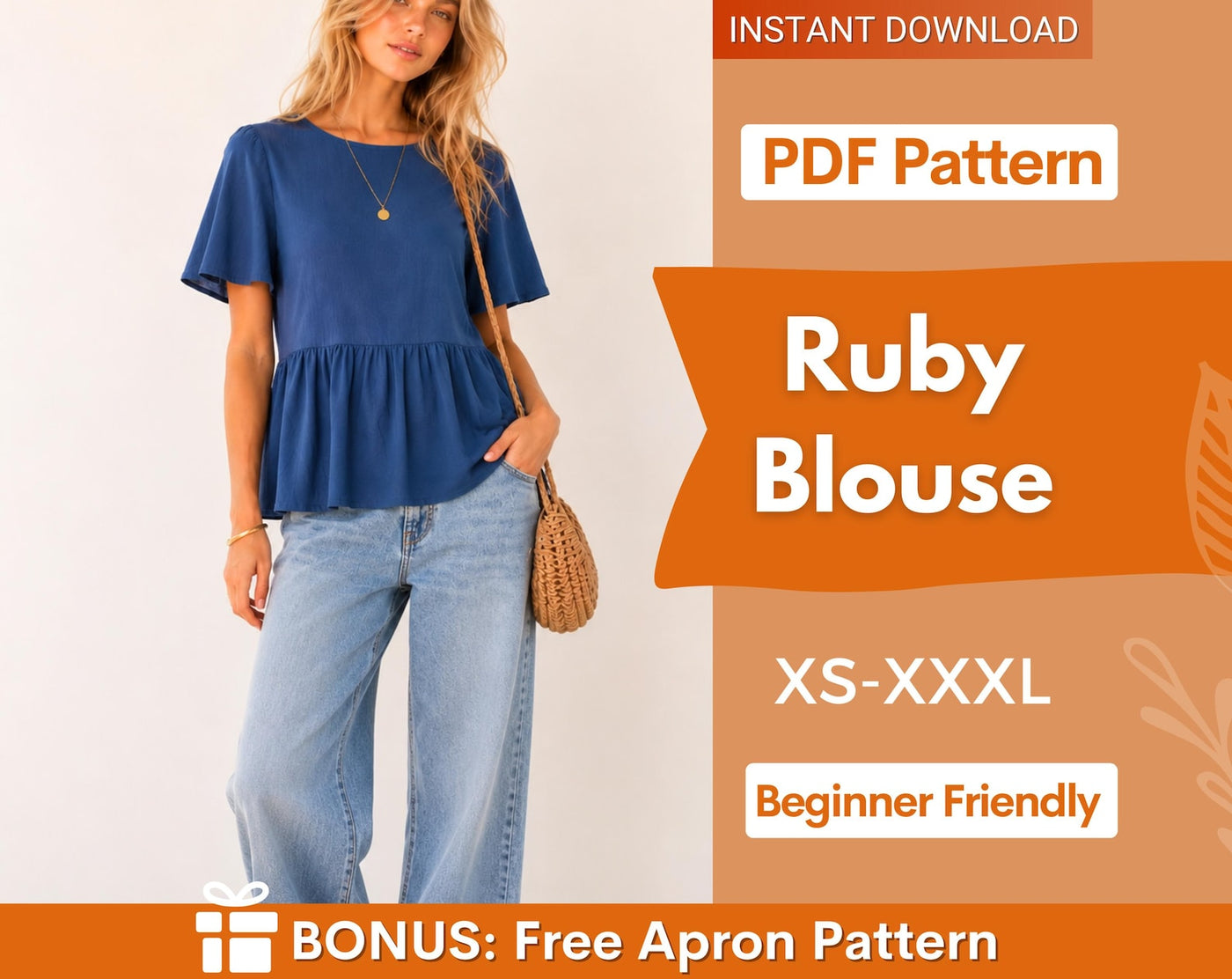 Ruby Blouse Sewing Pattern | Top Pattern | Women Sewing Pattern | Easy Blouse Pattern | Beginner Sewing Pattern | Peplum