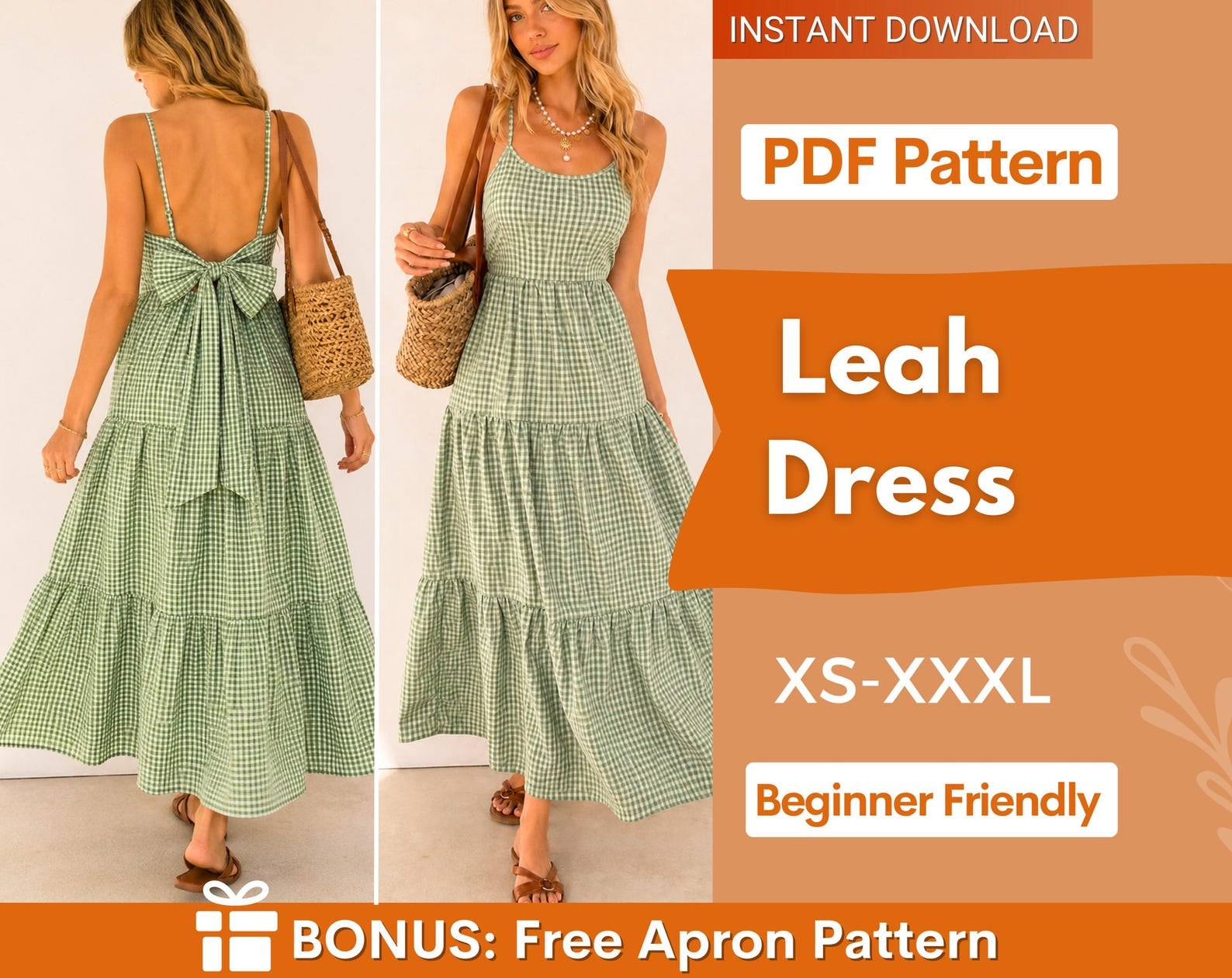 Back Tie Dress Sewing Pattern | Summer Dress | Maxi Dress Pattern | Women Dress Pattern | Sewing Patterns for Women, Dress