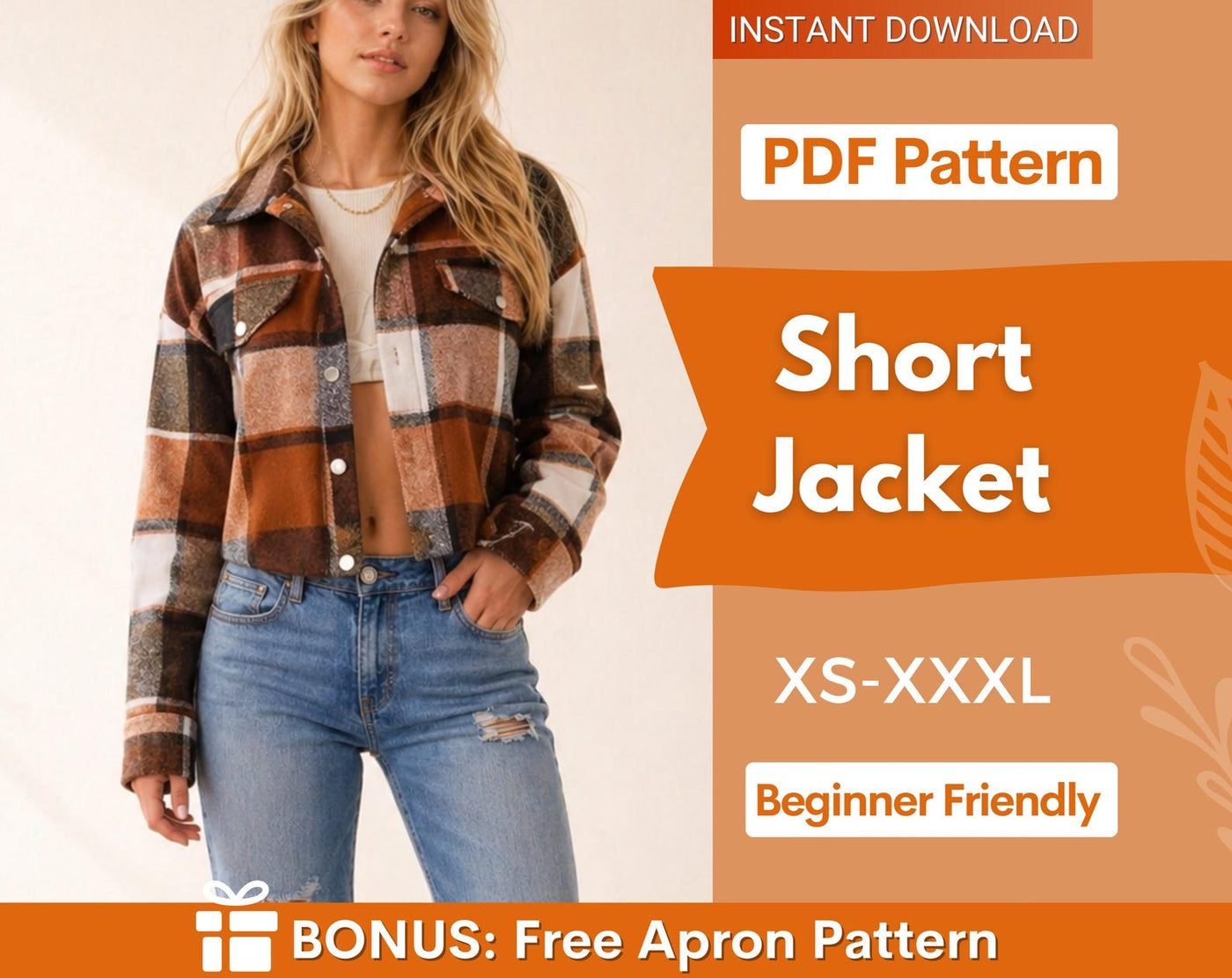 Jacket Pattern, XS-XXXL,Women Short Jacket Sewing Pattern, Women's Shirt Jacket, Shacket sewing pattern, Easy Jacket Pattern