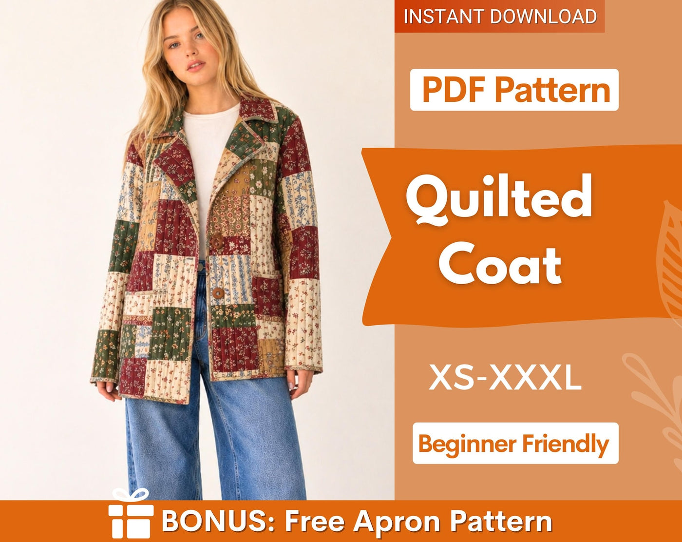 Quilted Coat Sewing Pattern | Coat Pattern | Sewing Patterns | Women Sewing Pattern Patchwork | Beginner Jacket, Quilted
