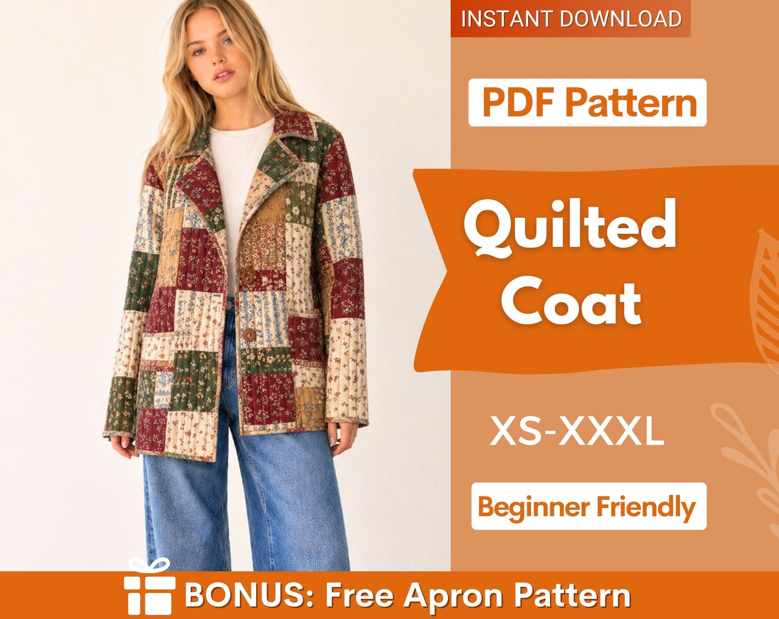 Quilted Coat Sewing Pattern | Coat Pattern | Sewing Patterns | Women Sewing Pattern Patchwork | Beginner Jacket, Quilted