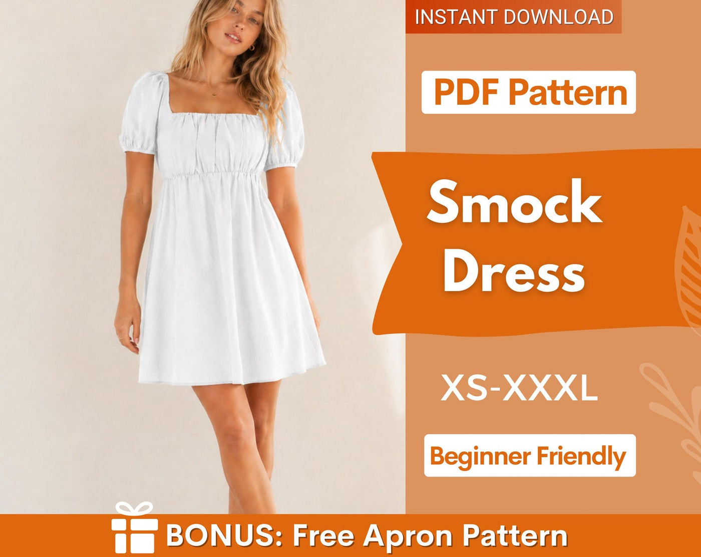Smock Dress Sewing Pattern for Women PDF | XS-XXXL | Babydoll Dress Pattern | Women Sewing Pattern | Digital Sewing Pattern