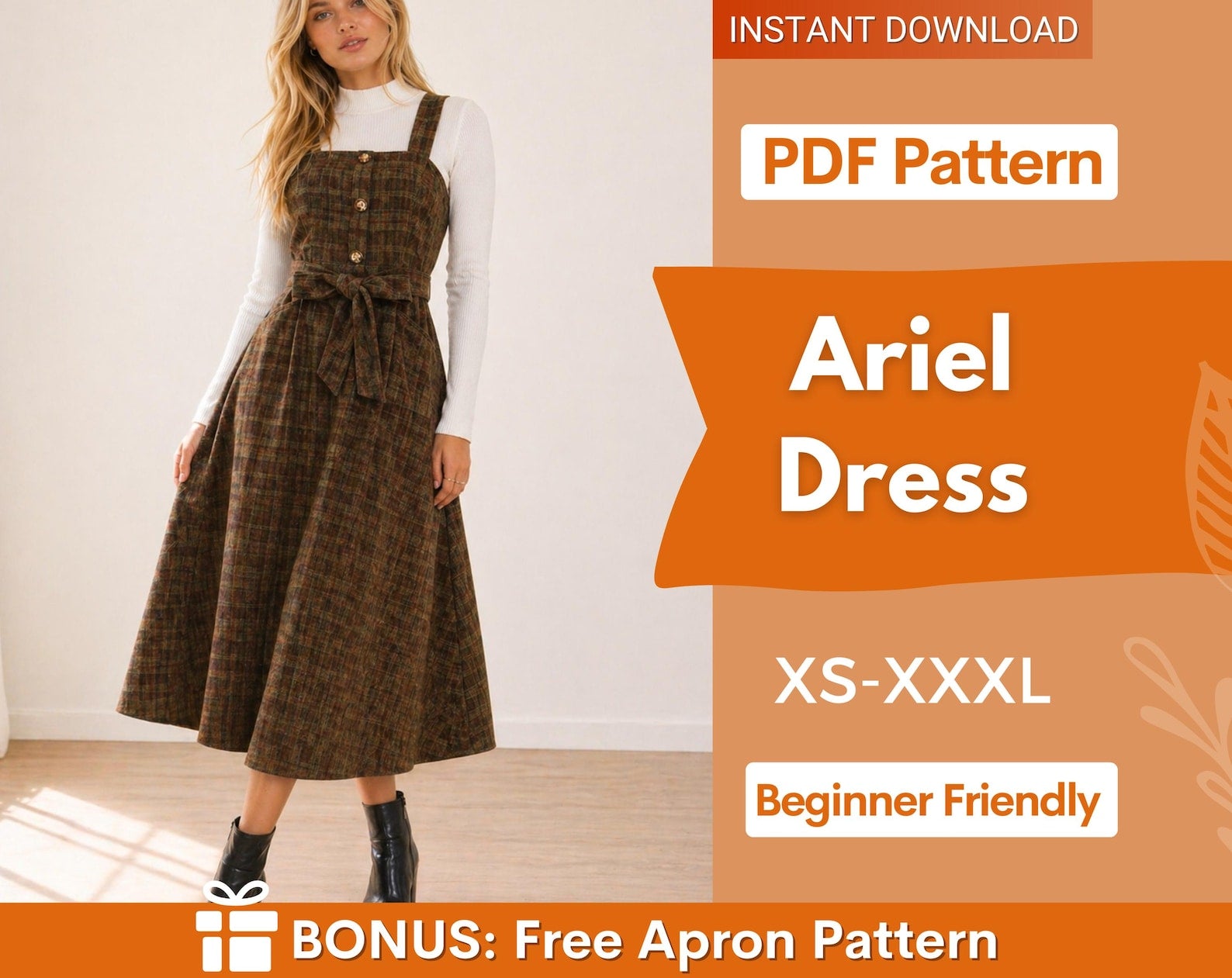 Overall Dress Sewing Pattern | Dress Pattern | Sewing Patterns | Women Dress Pattern | Midi Dress pattern | Milkmaid Dress