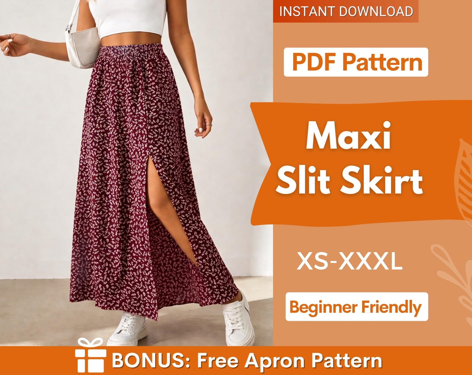Maxi Slit Skirt Sewing Pattern | XS-XXXL | Sewing Patterns Skirt | Maxi Skirt Pattern PDF | Women Sewing Pattern, Skirt