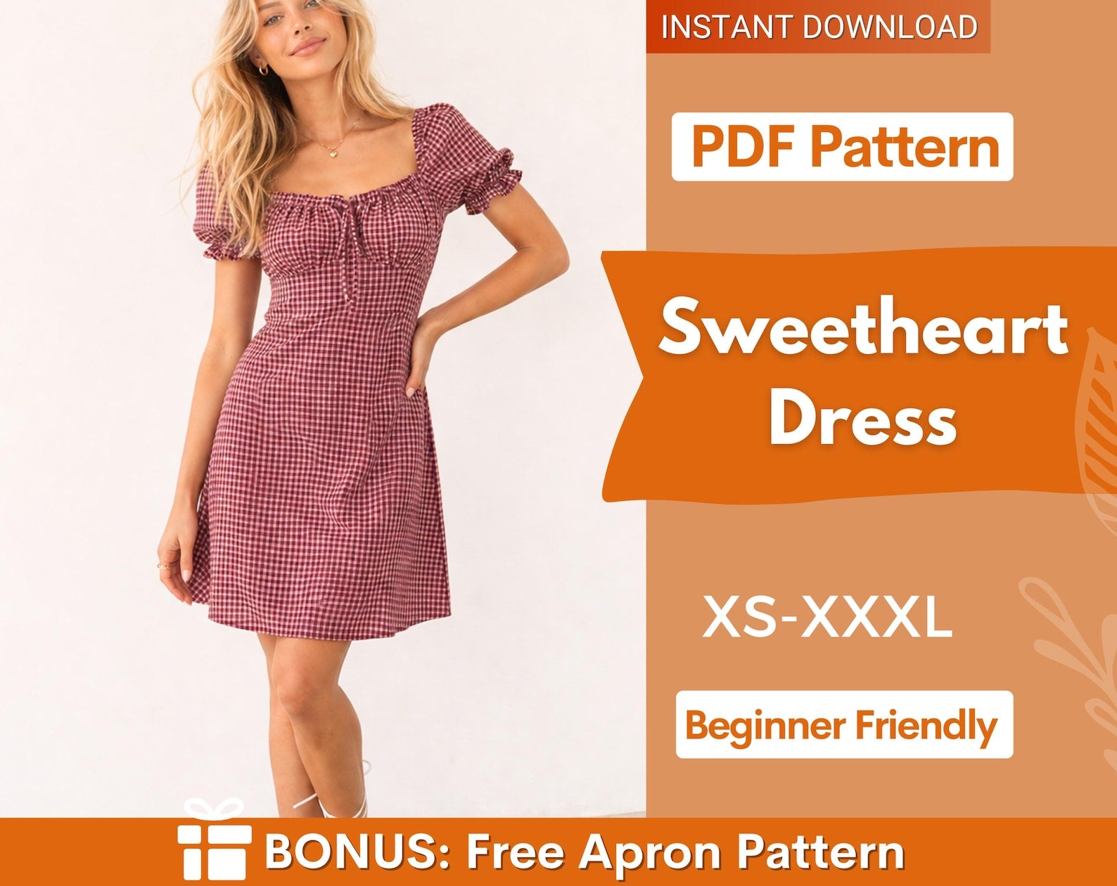 Sweetheart Dress Pattern | Women Dress Pattern | Summer Dress Pattern | Women Sewing Pattern | Puff Sleeved Dress | Sewing
