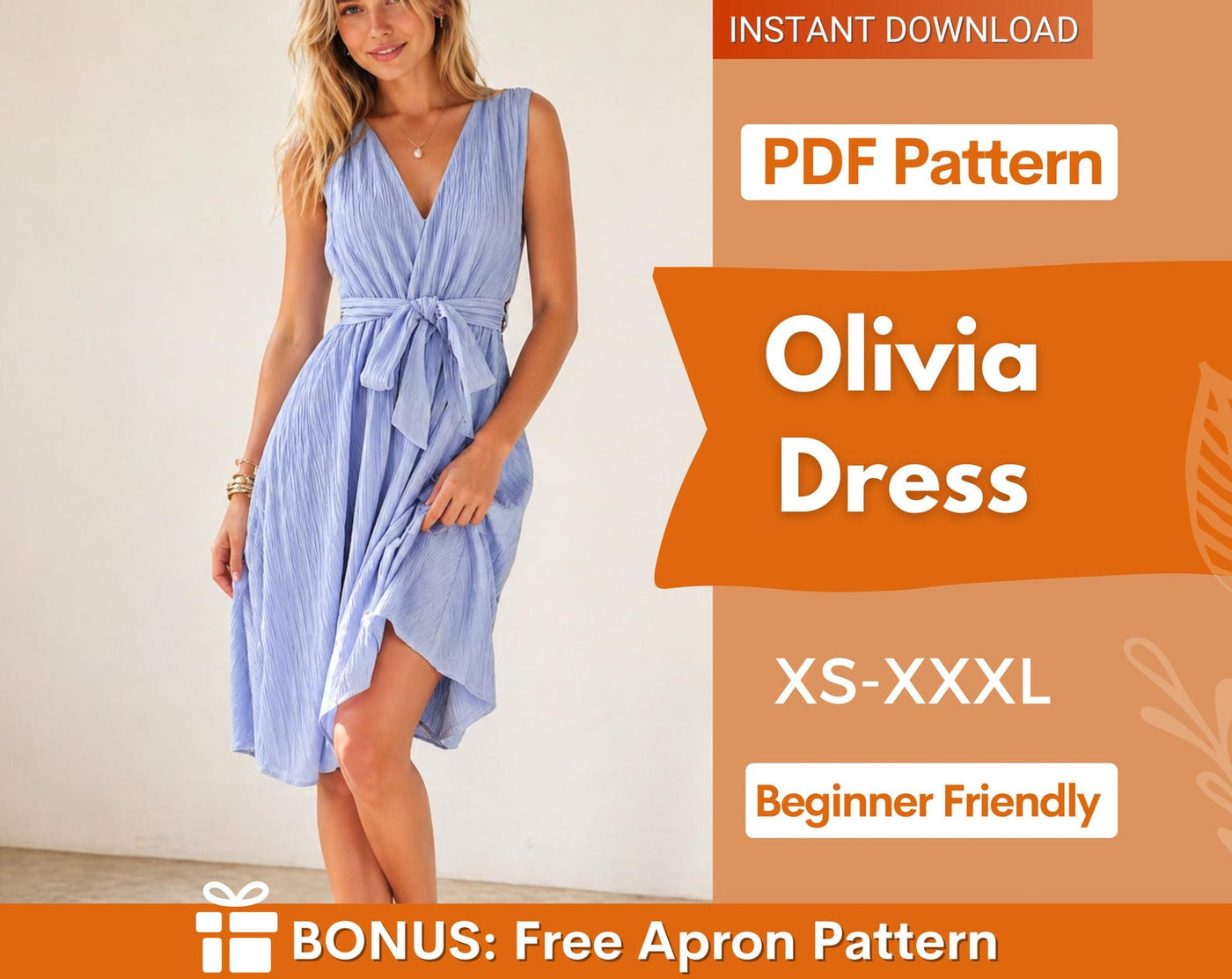 Olivia Dress Sewing Pattern | Womens Dress Pattern | Summer Dress Pattern | Sleeveless Dress | Prom Dress | Sewing Pattern