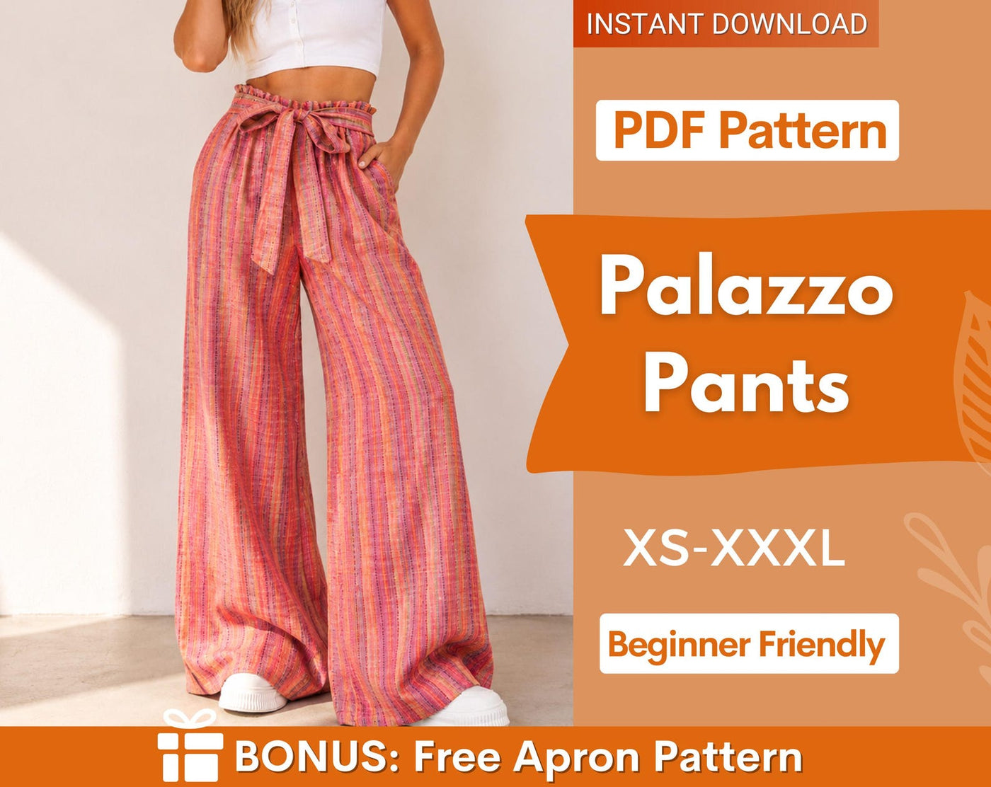 Palazzo Pants Pattern | Elastic Waistband Pants | Wide Leg Pants | Women Sewing Pattern | High Waisted Pants Pattern | Women