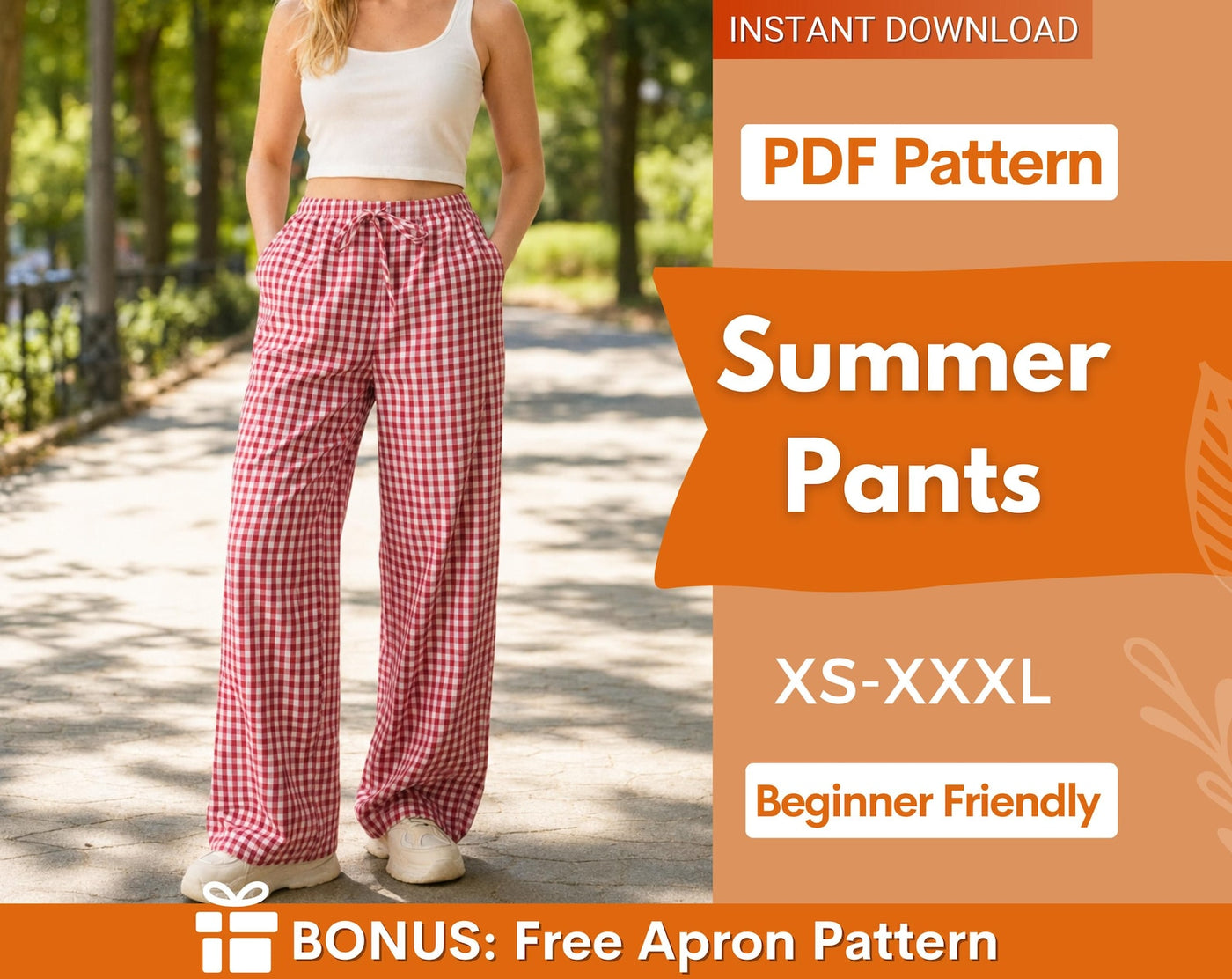 Pants Sewing Pattern | Wide Leg Pants for Women | Pants with Pockets Pattern | Women Sewing Pattern | Women Elastic Waistband