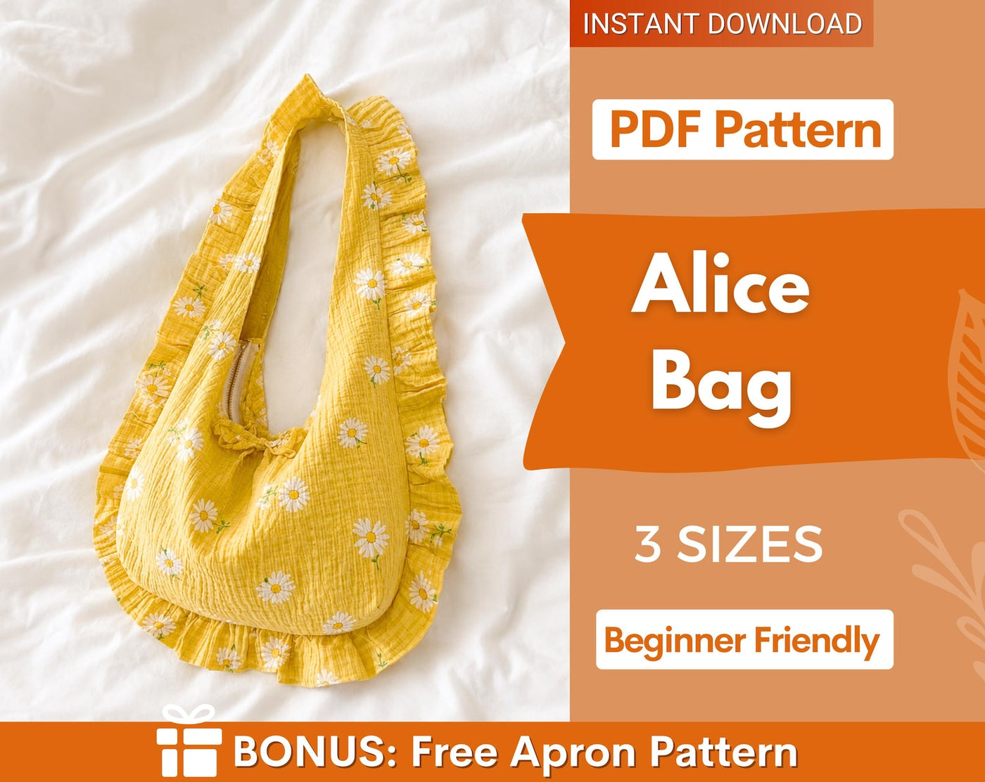 Hobo Bag with Ruffles Sewing Pattern | Shoulder Bag Pattern | Crescent Bag with Ruffled Sewing Pattern, Women Bag Pattern