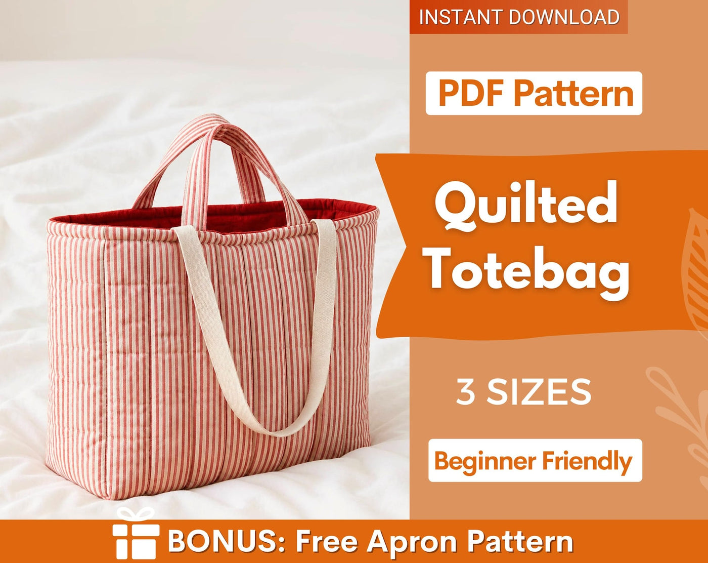 Quilted Tote Bag Sewing Pattern | Beginner Bag Pattern | Market Bag Pattern | Sewing Pattern ToteBag | Beach Bag Pattern |
