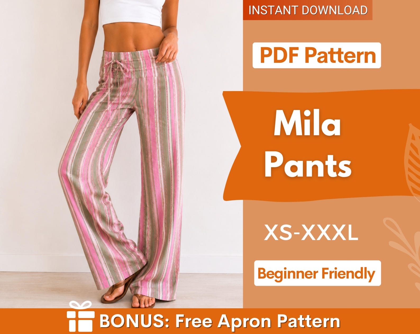 Mila Pants Sewing Pattern | XS-XXXL | Flare Pants | Pants Sewing Pattern | Wide Leg Pants | Low Waist Pants Women Sewing