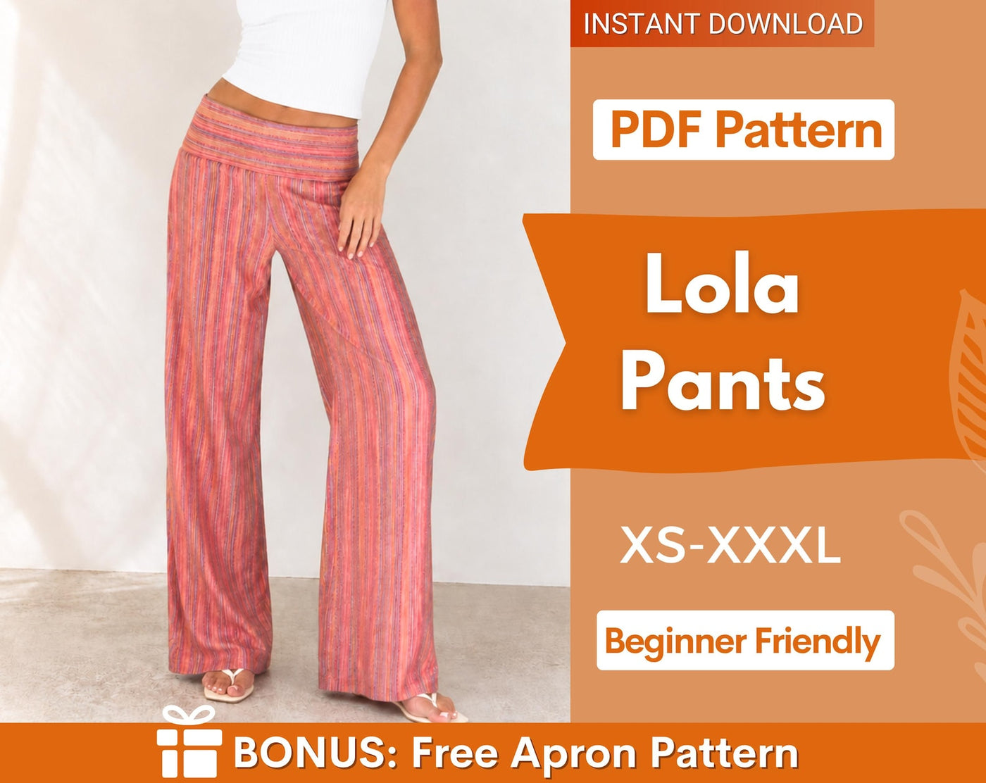 Lola Pants Sewing Pattern | XS-XXXL | Trendy Pants | Pants Sewing Pattern | Straight Leg Pants | Low Waist Pants Women Sewing