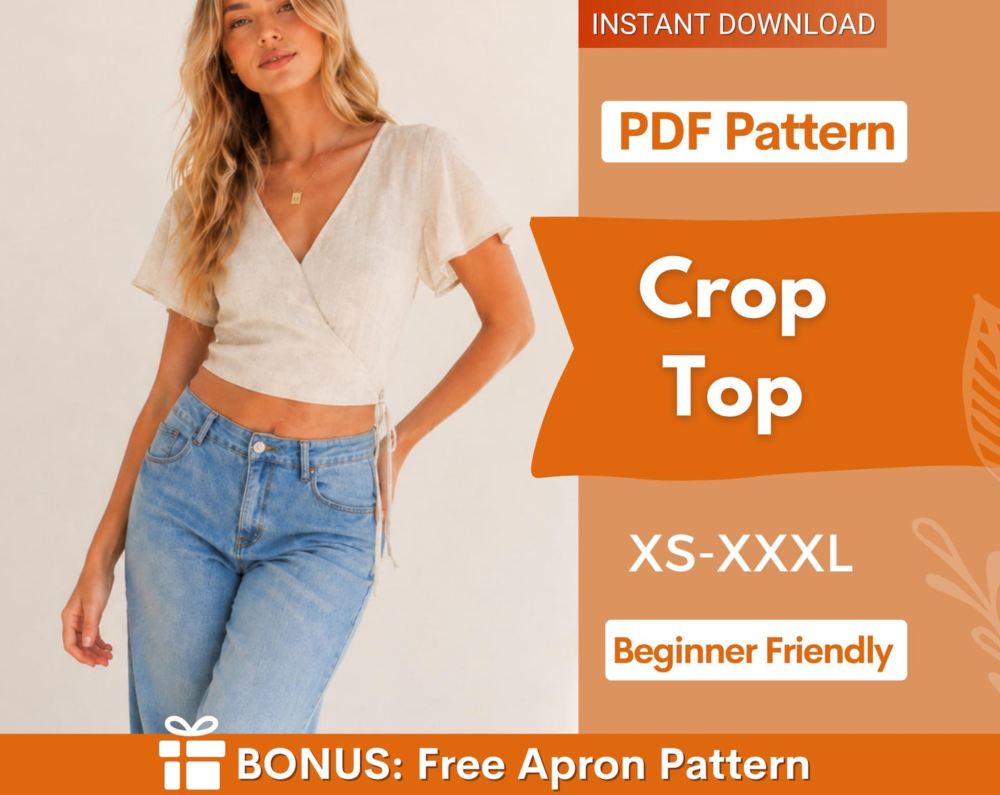 Crop Top Sewing Pattern | Wrap Top Pattern | Women Sewing Pattern | Blouse Pattern | Sewing Patterns Women Blouse | Tie Top