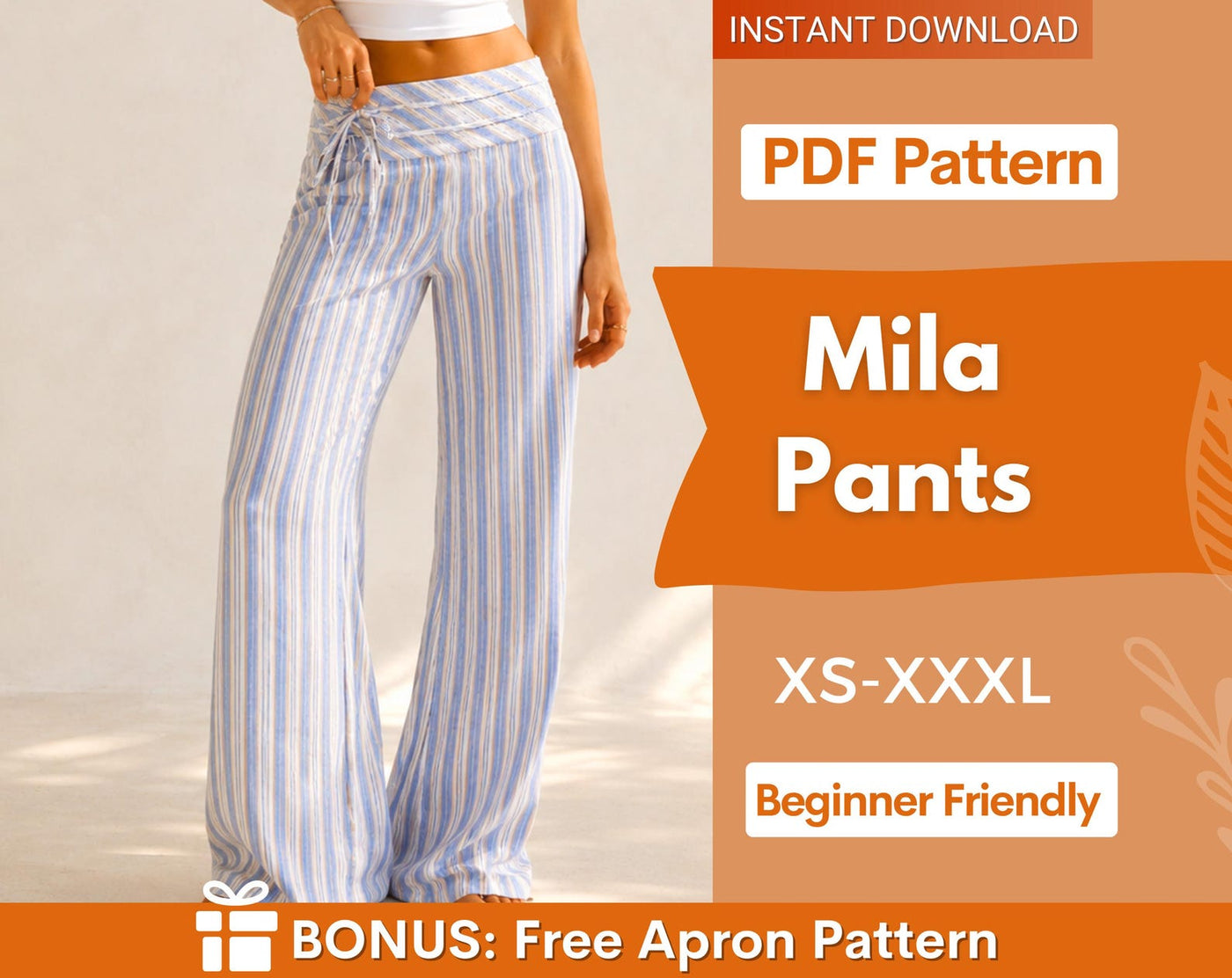 Pants Sewing Pattern for Women | XS-XXXL | Flare Pants | Pants Sewing Pattern | Wide Leg Pants | Low Waist Pants Women Sewing