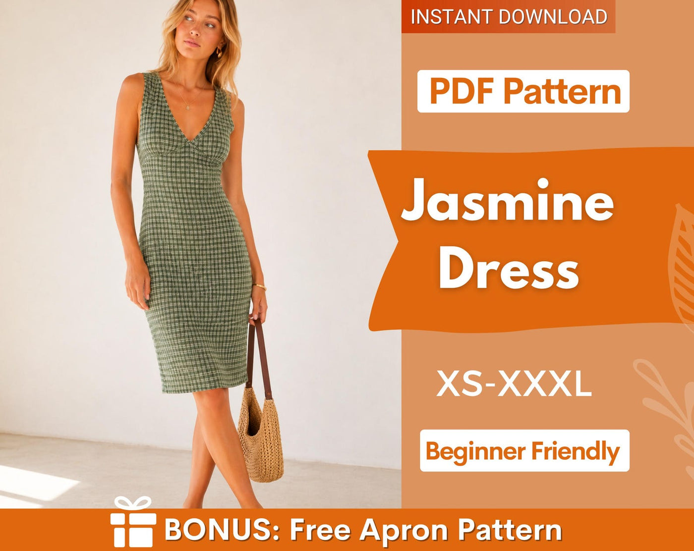 Jasmine Dress Sewing Pattern | Short Dress Pattern | Midi Dress Pattern | Sewing Patterns | Women Patterns | Summer Dress