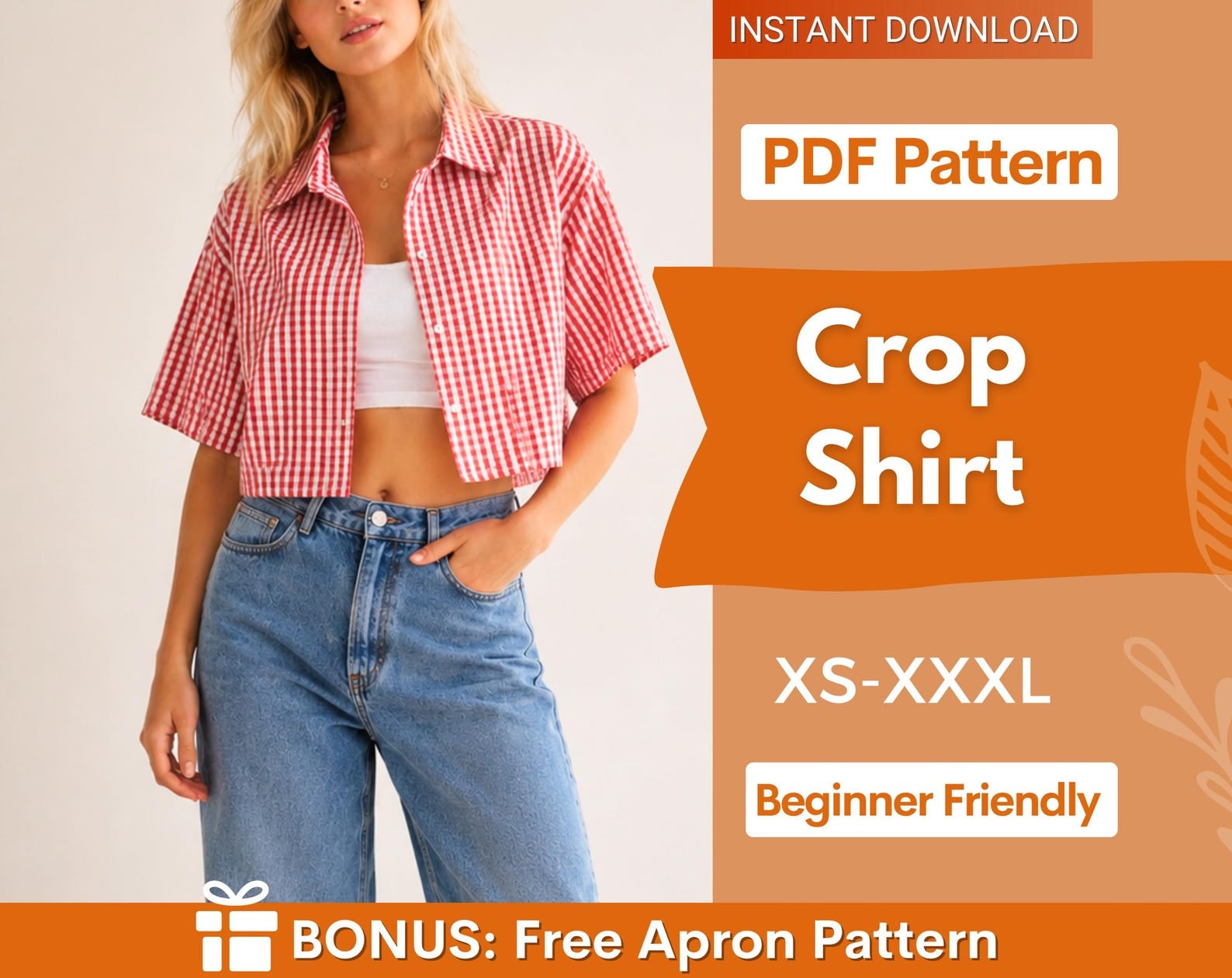 Crop Shirt Sewing Pattern, Women Shirt Pattern, Short Shirt Pattern, Sewing Pattern, Women Sewing pattern, Shirt Pattern