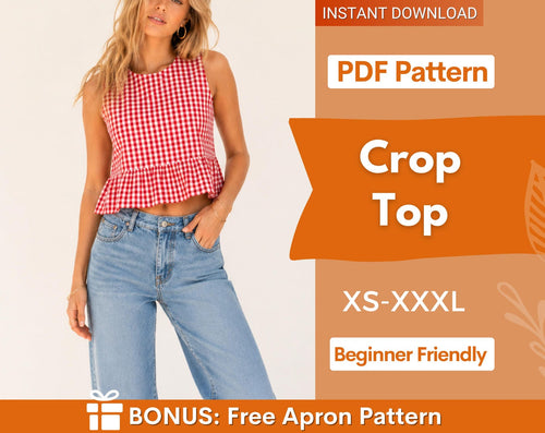 Crop Top Sewing Pattern for Women | XS-XXXL | Women Top Pattern | Tank Top | Women Sewing Pattern | Peplum Top for Women