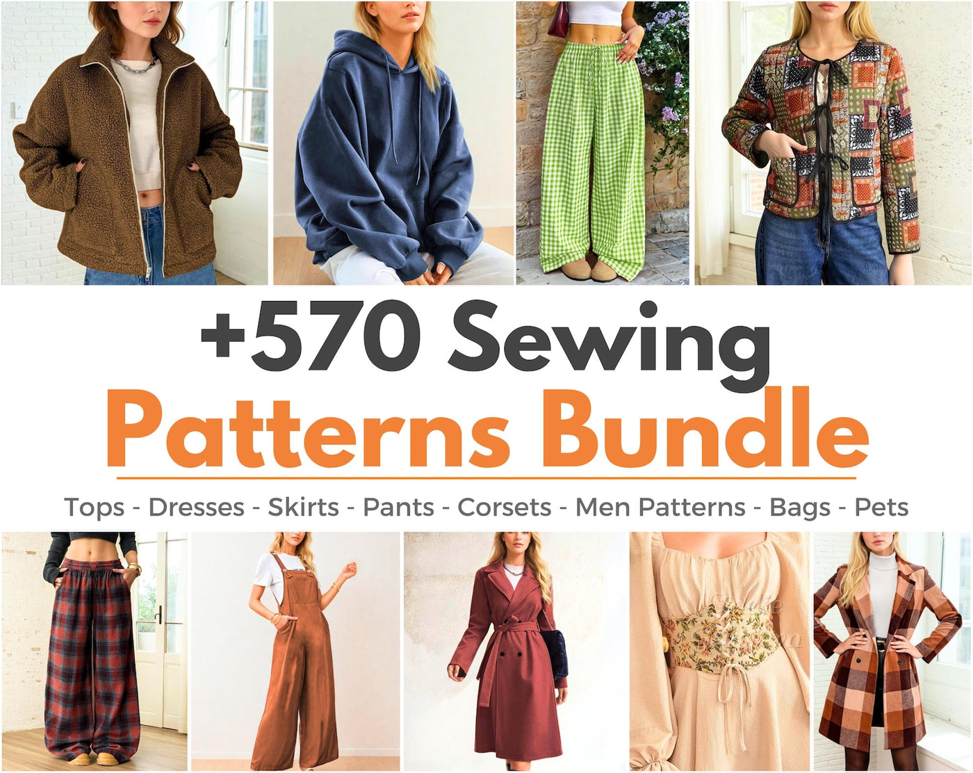 Shop Bundle +570 Patterns | Sewing Patterns | Women Patterns | Beginner Sewing Patterns, Dress Corset Pants Top Skirt