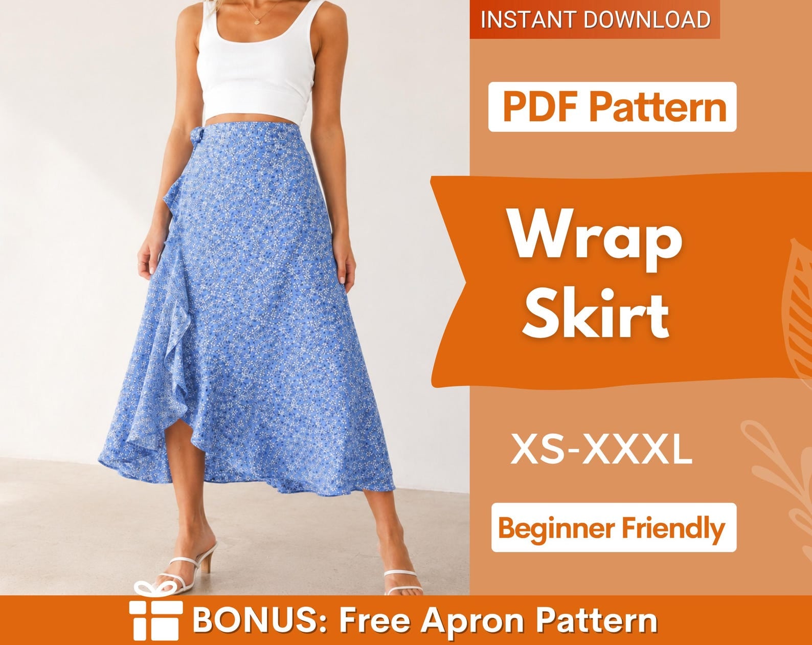 Wrap Skirt Pattern | Maxi Skirt Pattern | Women Sewing Pattern | Sewing Patterns | Summer Skirt Sewing pattern | Ruffle Hem