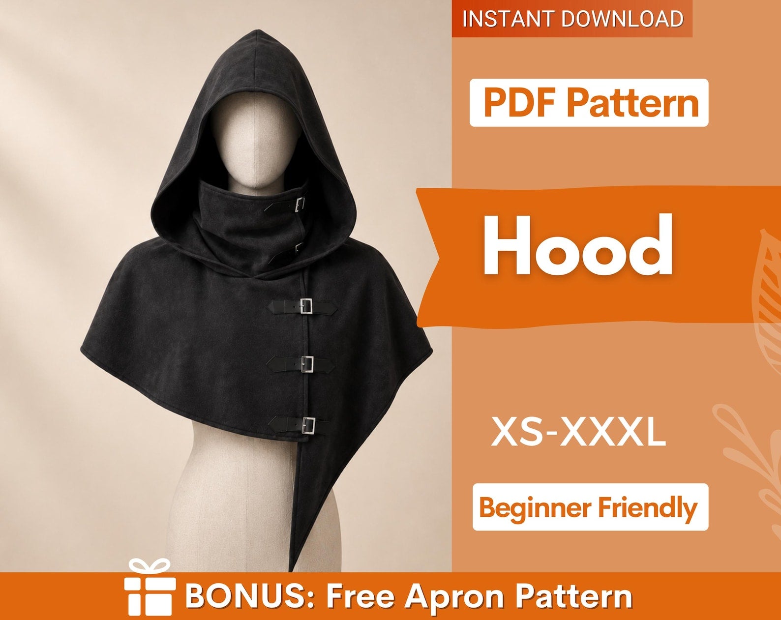 Hood Sewing Pattern, Cape with Hood Pattern, Cape Pattern, Capelet Pattern, Medieval Dress Pattern, Cosplay Cloak Sewing