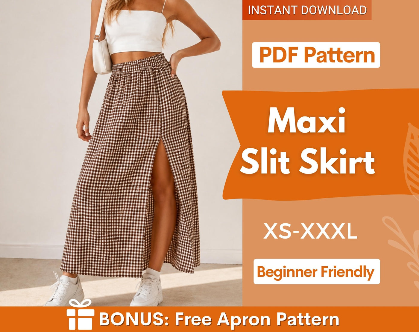 Maxi Skirt Sewing Pattern | XS-XXXL | Sewing Patterns Skirt | Maxi Slit Skirt Pattern PDF | Women Sewing Pattern, Skirt