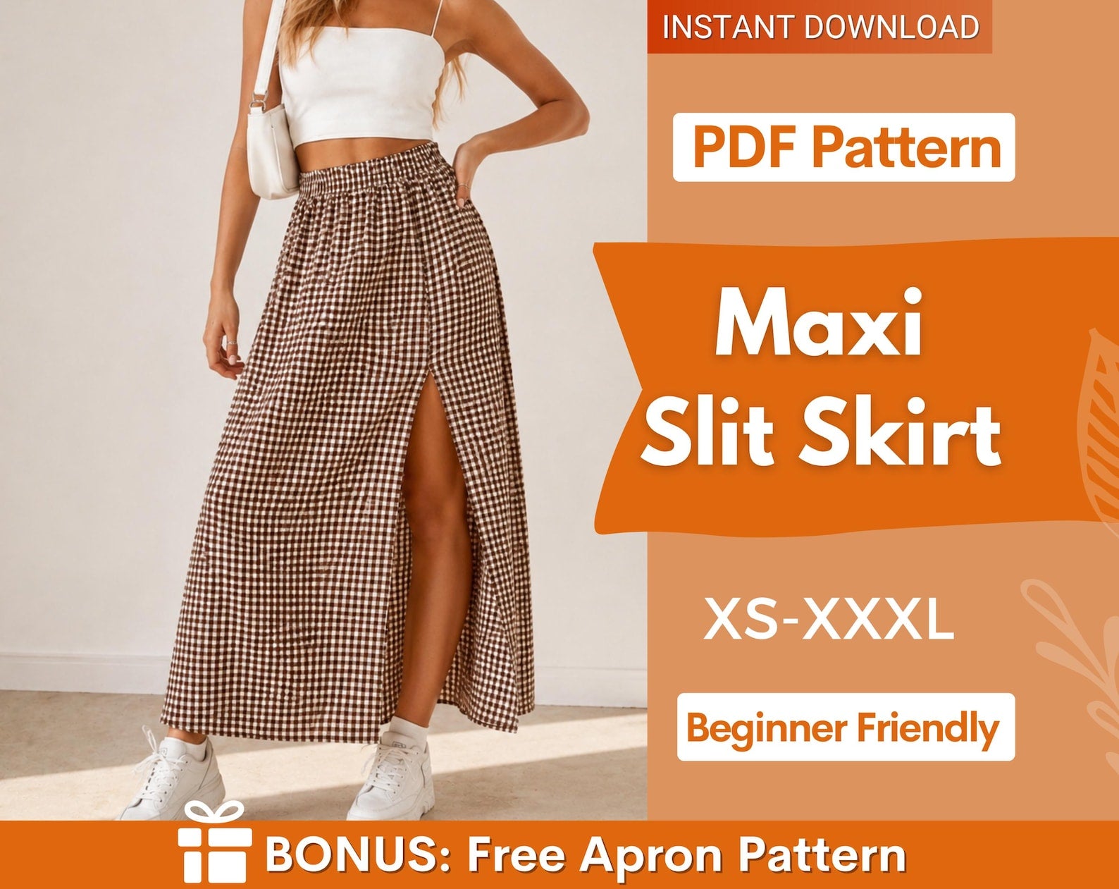 Maxi Skirt Sewing Pattern | XS-XXXL | Sewing Patterns Skirt | Maxi Slit Skirt Pattern PDF | Women Sewing Pattern, Skirt