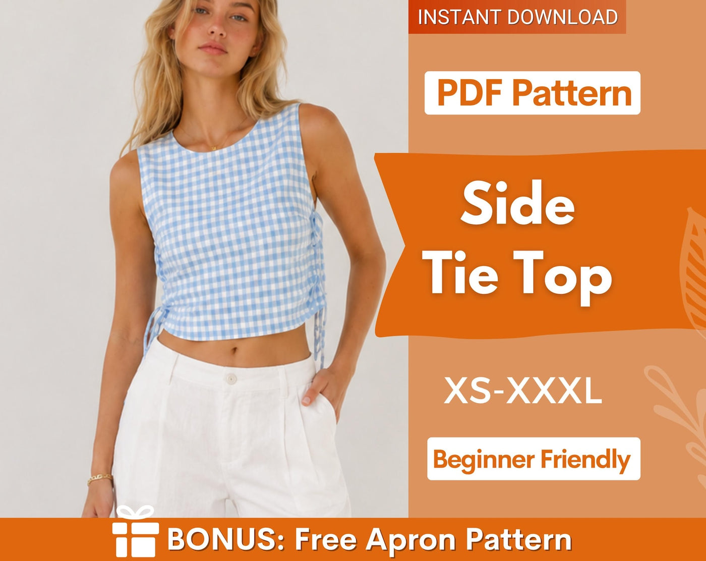 Side Tie Top Pattern | Women Sewing Pattern | Crop Top Pattern | Summer Tie Top Pattern | Sewing Patterns Top | Tank Crop Top