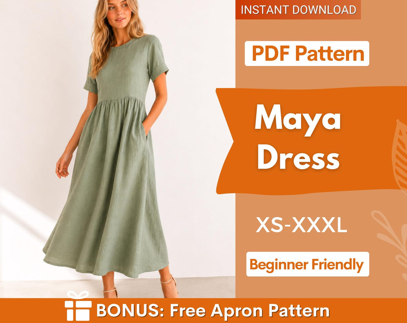 Maya Dress Sewing Pattern | Dress with Pockets | Linen Dress Sewing Pattern | Women Patterns | Summer Dress | Women Dress