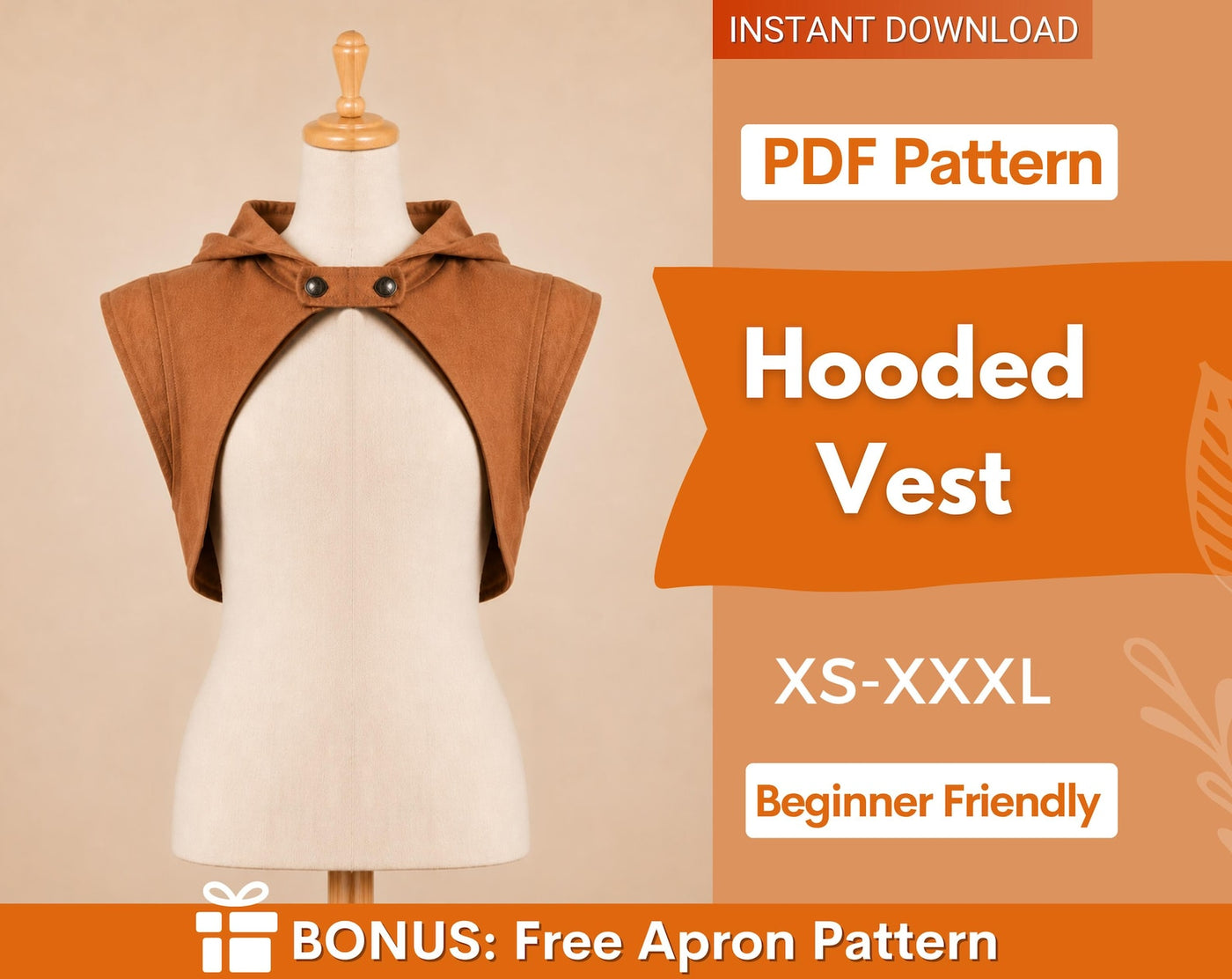 Hooded Vest Sewing Pattern, Cape with Hood Pattern, Cape Pattern, Capelet Pattern, Medieval Dress Pattern, Cosplay Cloak