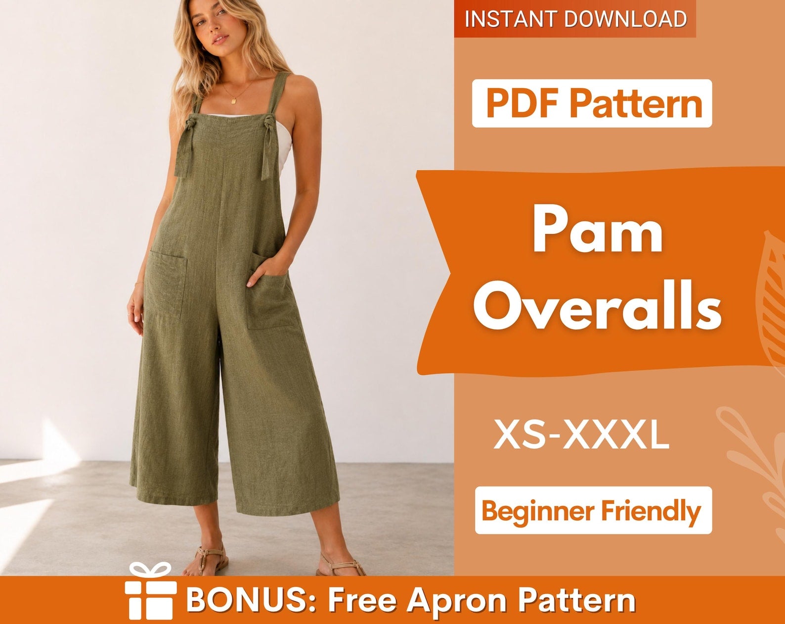 Pam Overalls Sewing Pattern, Jumpsuit Pattern, Romper Pattern, Women Sewing Pattern, Beginner Women Pattern