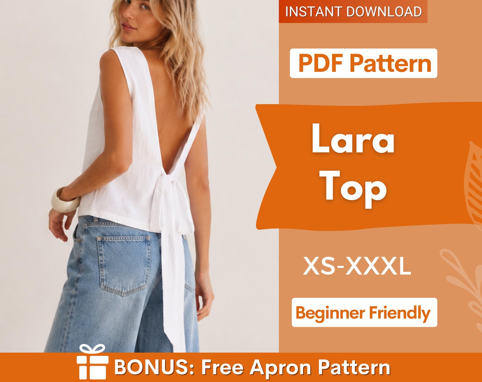 Lara Top Sewing Pattern, Women Pattern, Tie Back Top Pattern, Sewing Patterns for Women, Summer Top, Sewing Pattern Top