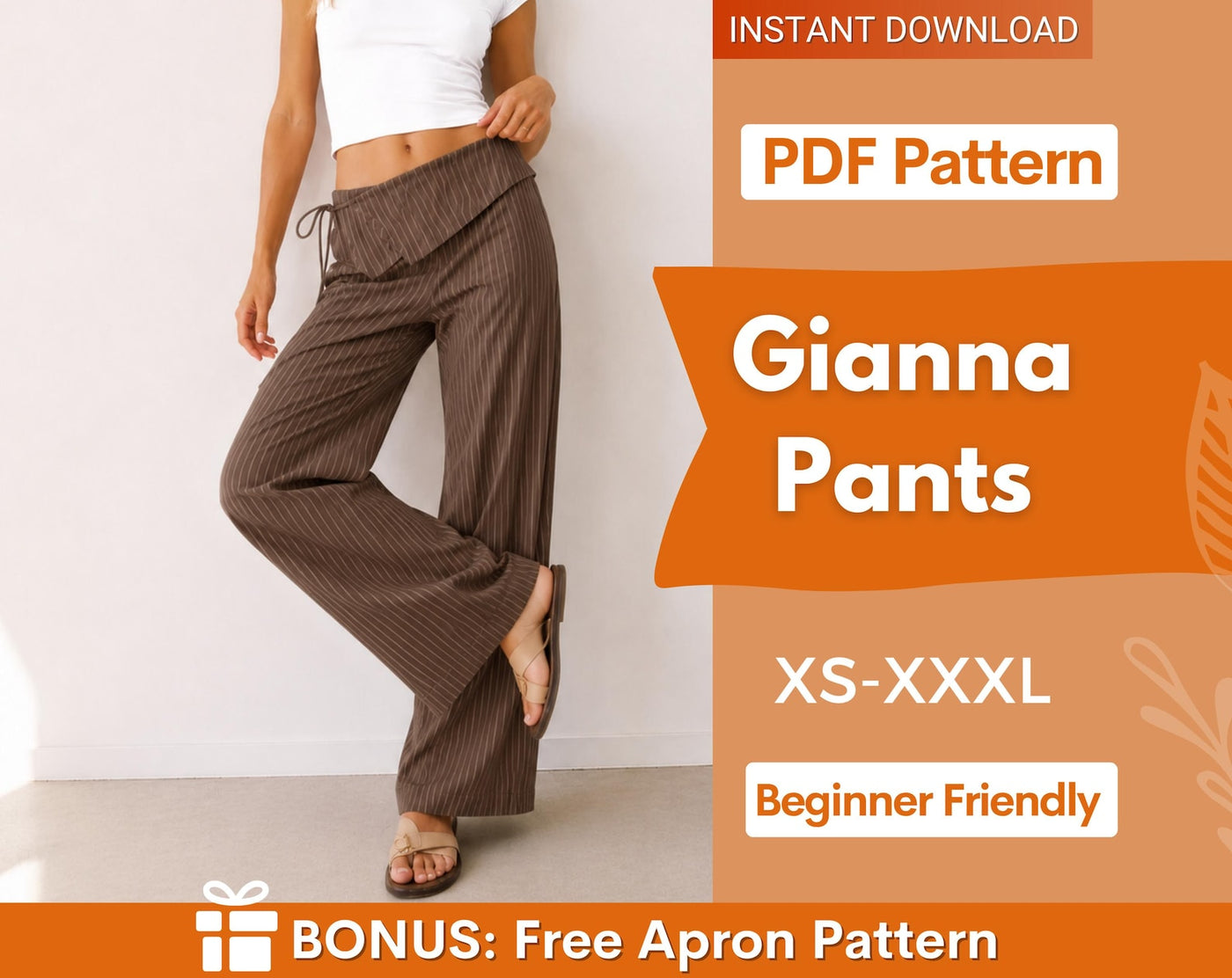 Gianna Trendy Pants Sewing Pattern | XS-XXXL | Straight Pants | Pants Pattern | Low Waist Pants Women Sewing Pattern | Y2K