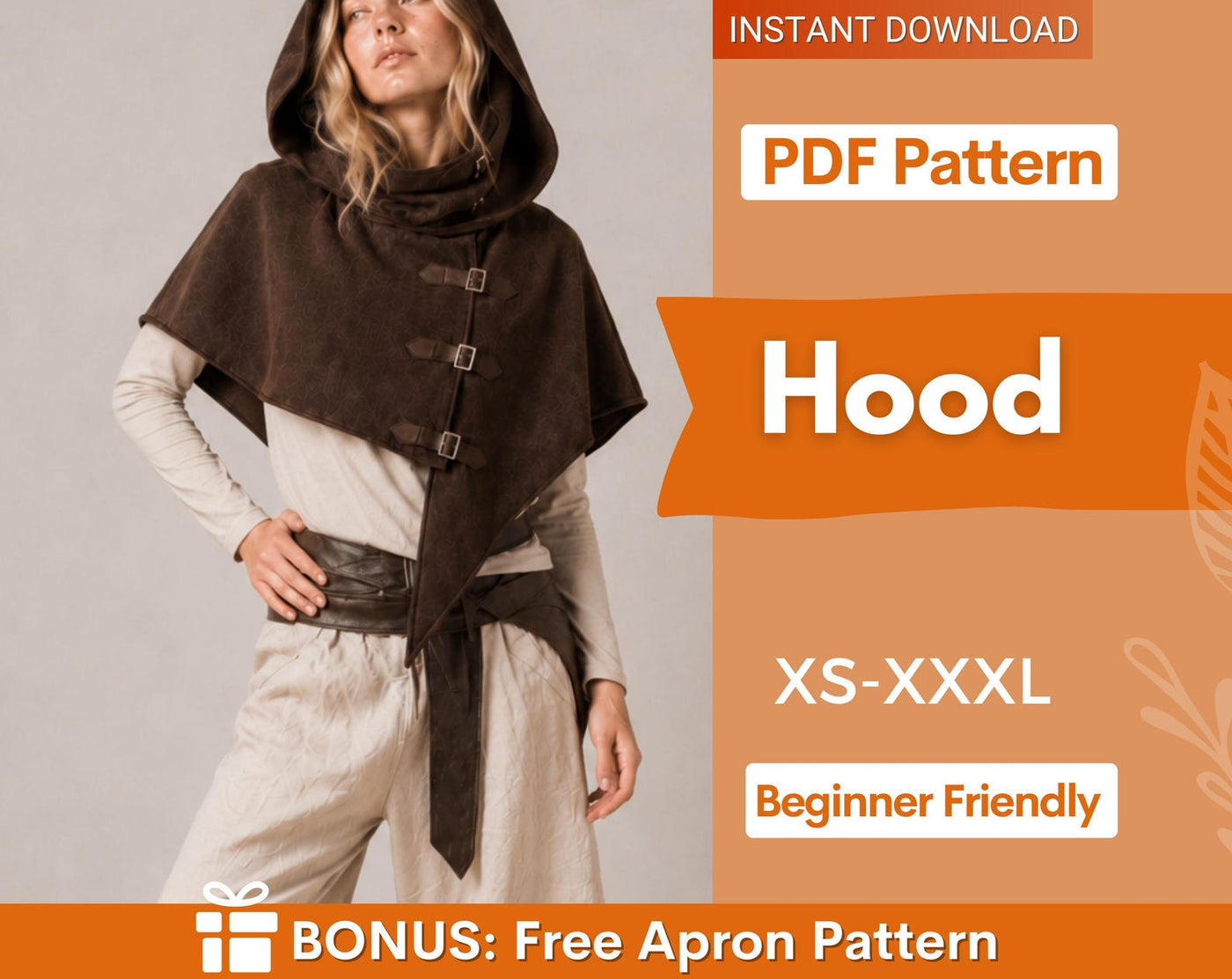 Hood Sewing Pattern, Cape with Hood Pattern, Cape Pattern, Capelet Pattern, Medieval Dress Pattern, Cosplay Cloak Sewing