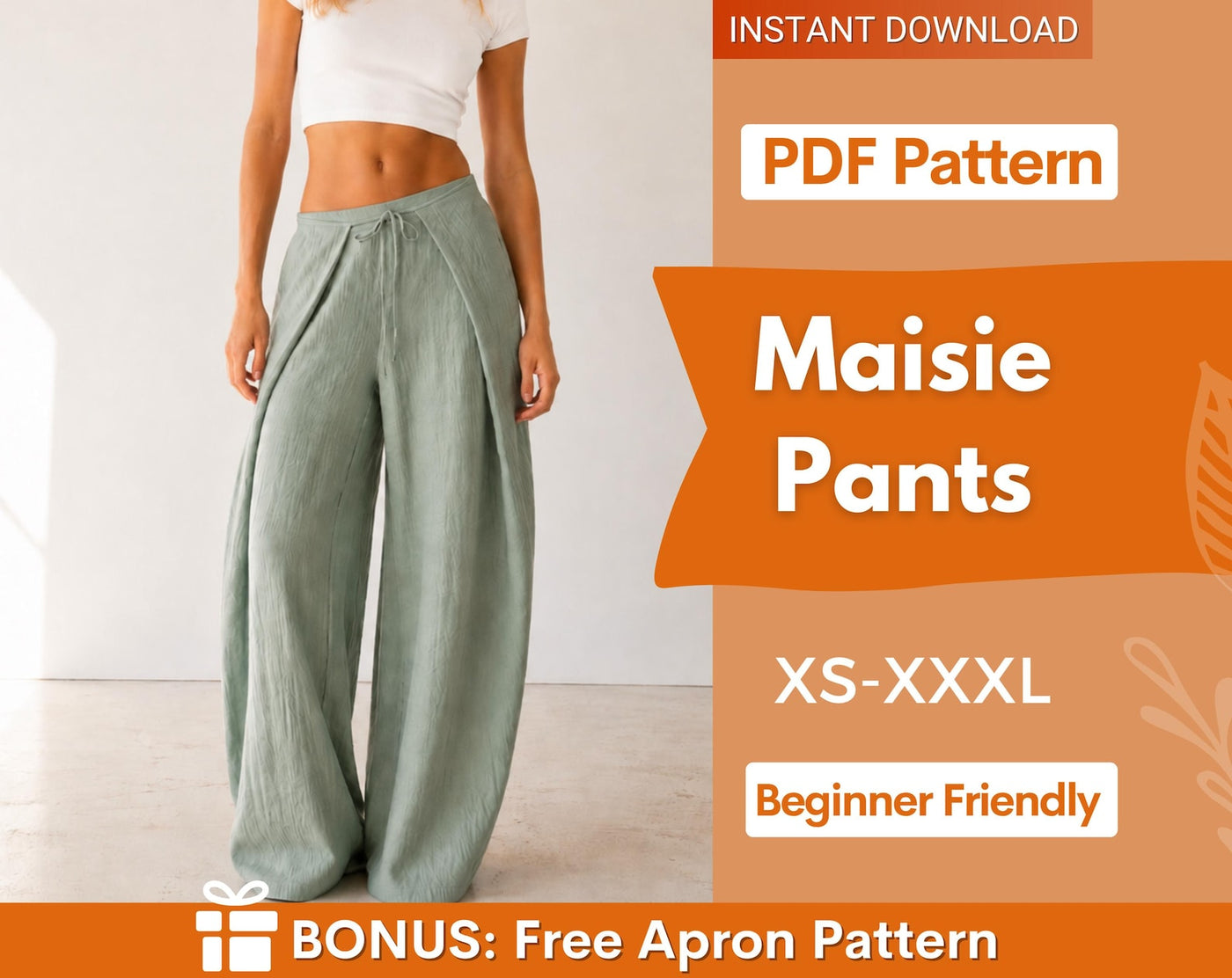 Pleated Pants Sewing Pattern, Wide Leg Pants Pattern, Pants Sewing Pattern, Women Sewing Pattern Pants, Baggy Pants Pattern