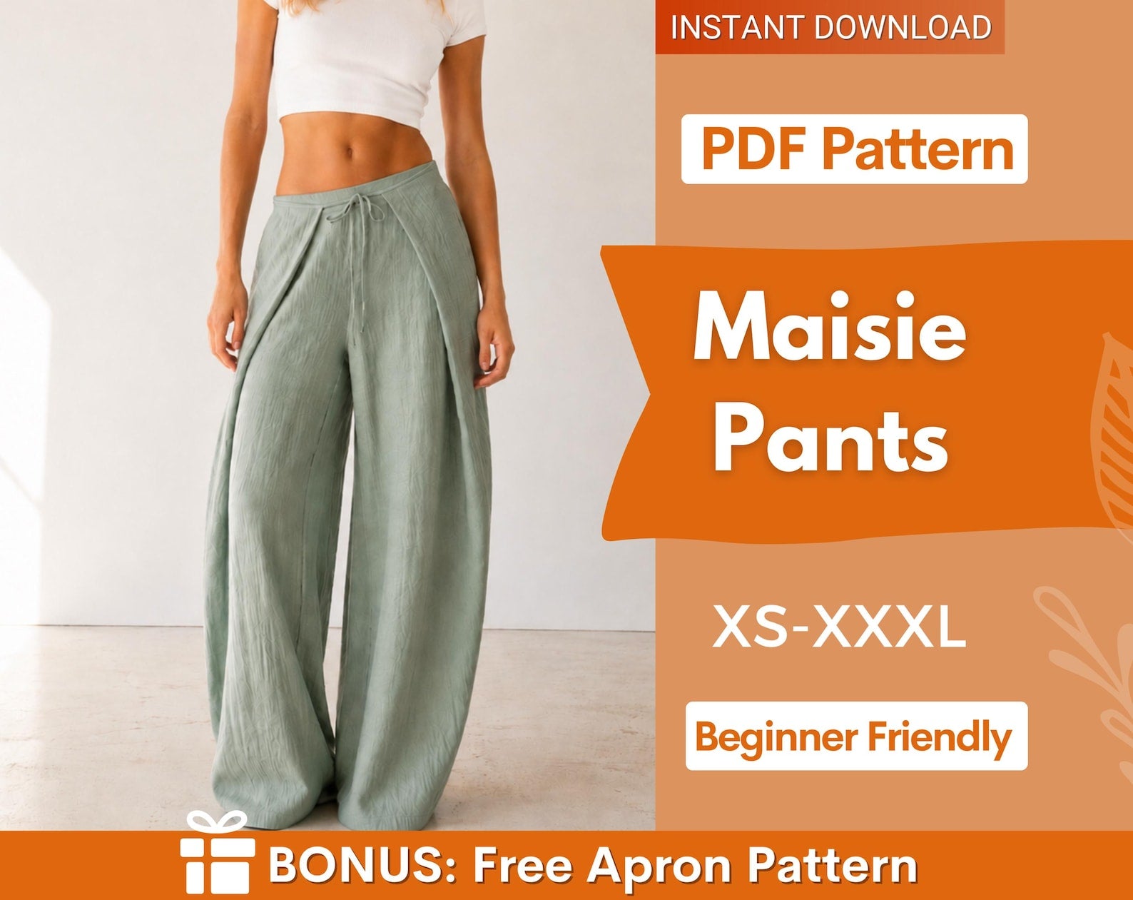 Pleated Pants Sewing Pattern, Wide Leg Pants Pattern, Pants Sewing Pattern, Women Sewing Pattern Pants, Baggy Pants Pattern