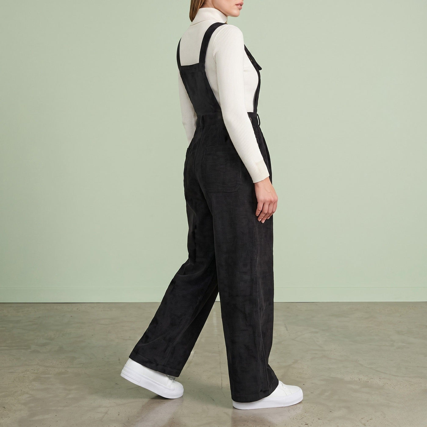 Digital Sewing Pattern for Women's Winter Corduroy Wide Leg Overalls - Button Strap High Waist Jumpsuit Style