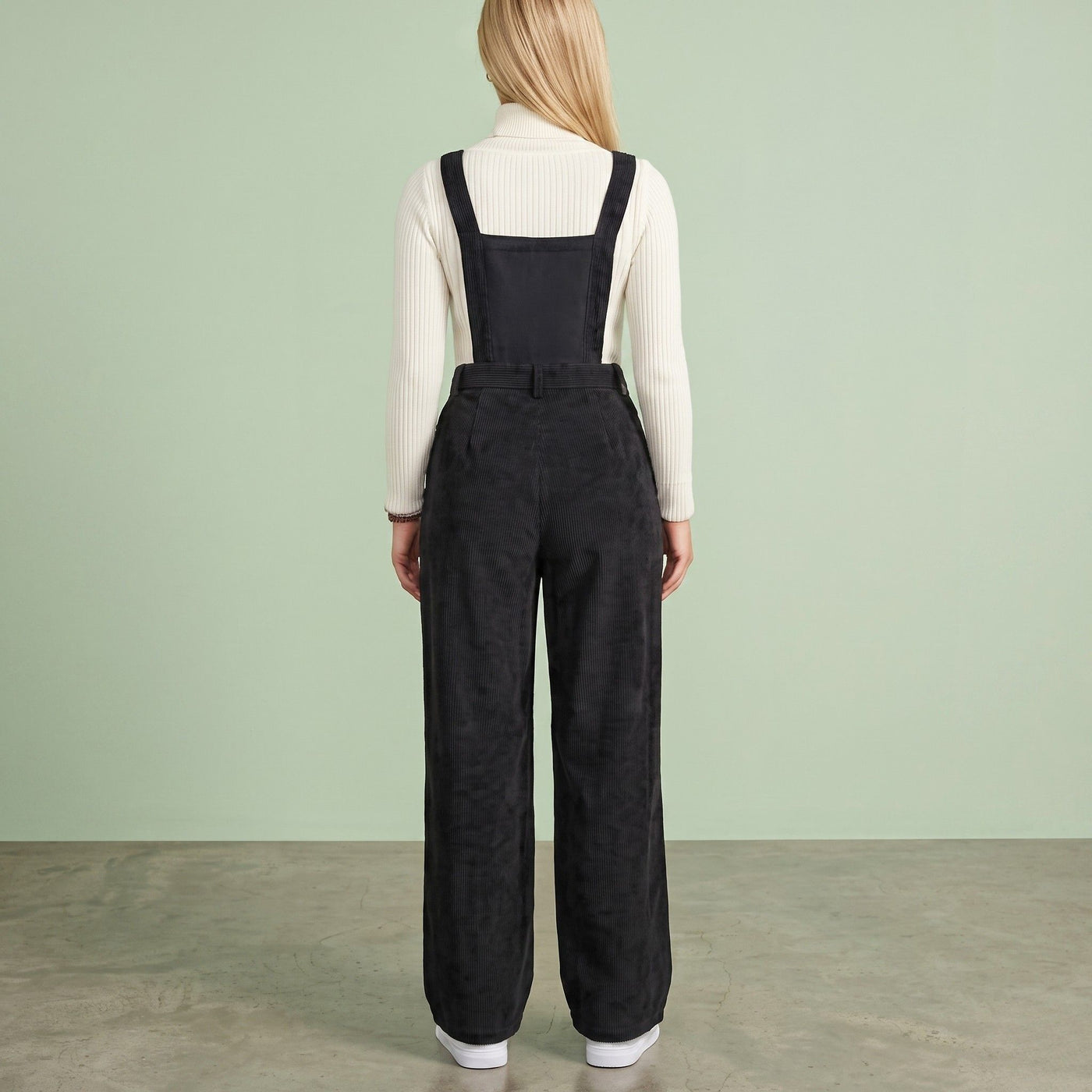 Digital Sewing Pattern for Women's Winter Corduroy Wide Leg Overalls - Button Strap High Waist Jumpsuit Style