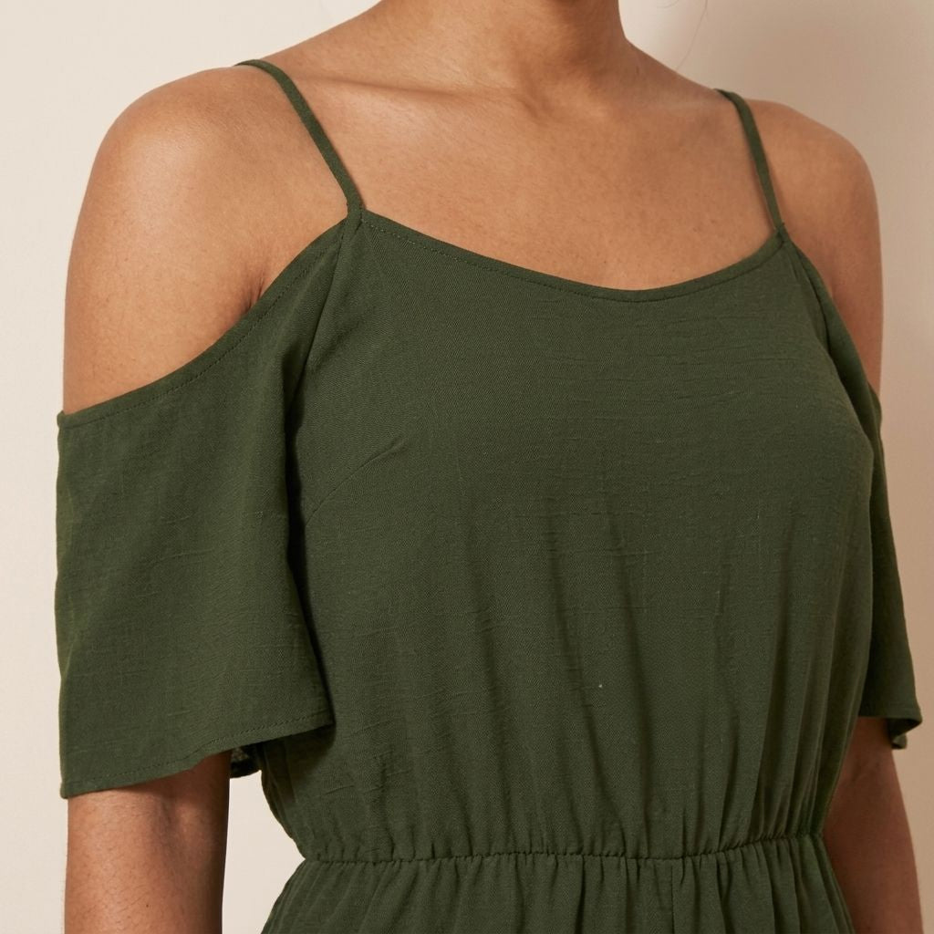 Digital Sewing Pattern for Women's Summer Cold Shoulder Romper - Spaghetti Strap Flutter Sleeve Style