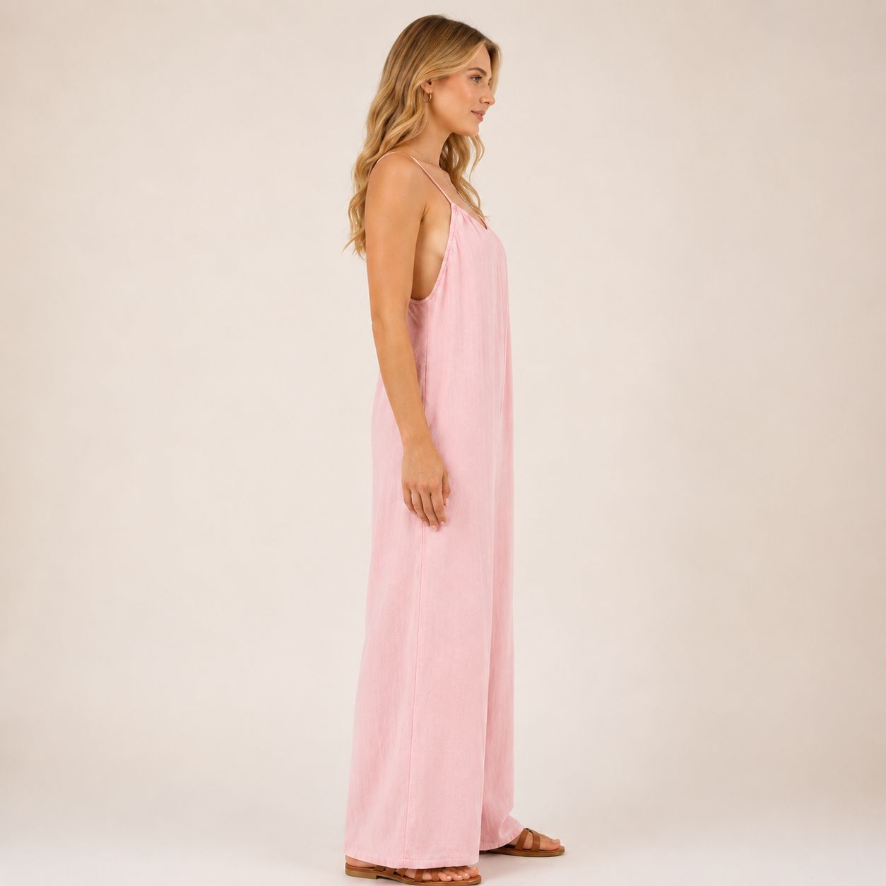 Digital Sewing Pattern for Women's Summer Spaghetti Strap Wide Leg Jumpsuit - Gathered V-Neck Style