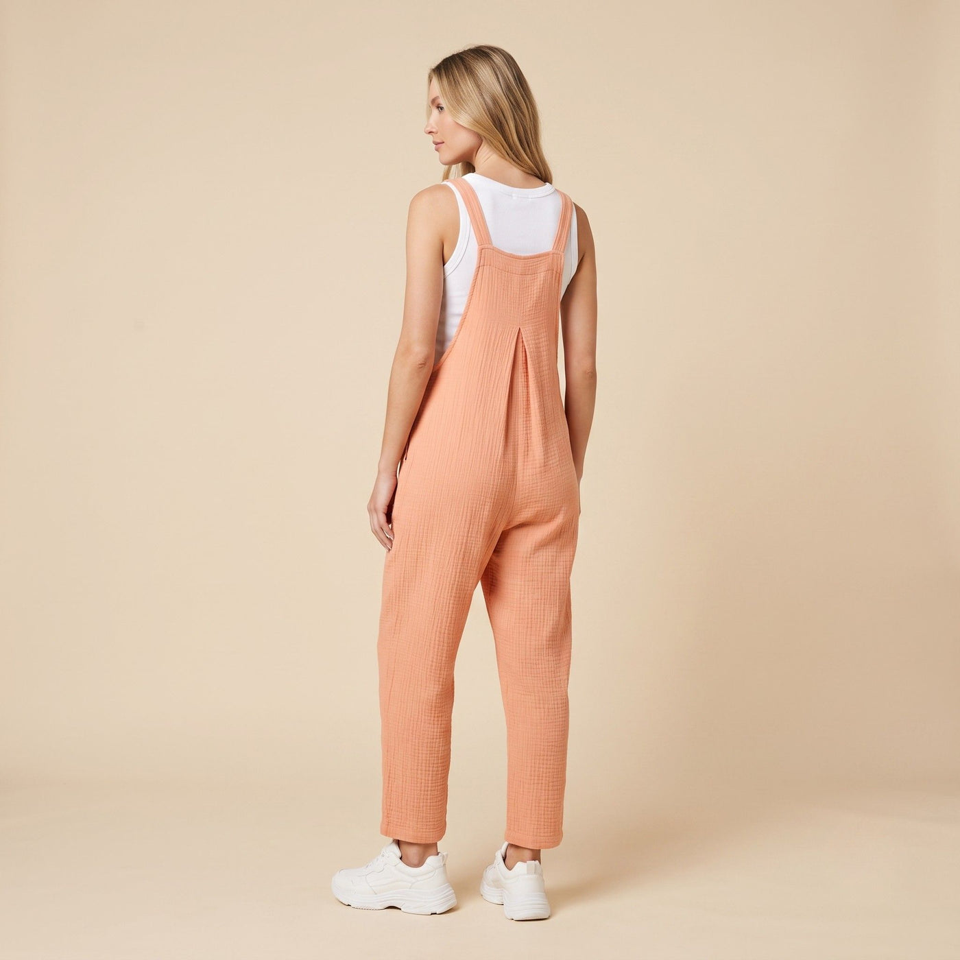 Digital Sewing Pattern for Women's Summer Textured Cotton Wide Leg Overalls - Button Strap Culotte Style