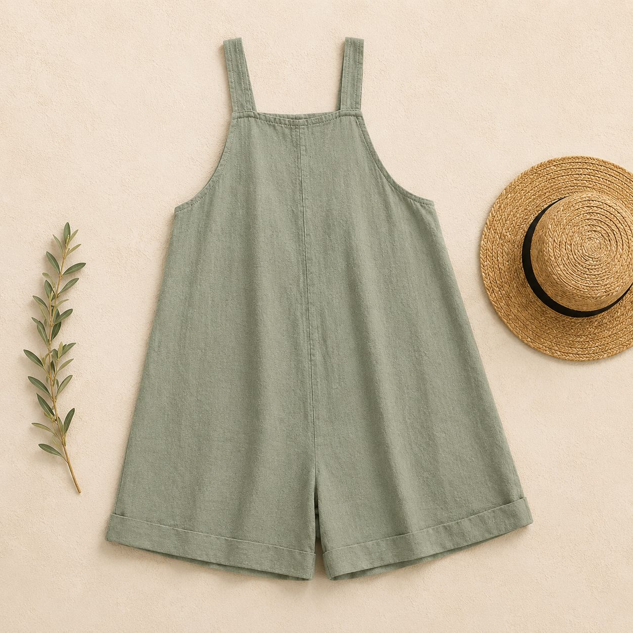 Digital Sewing Pattern for Women's Summer Linen Romper - Relaxed Sleeveless Dungaree Style