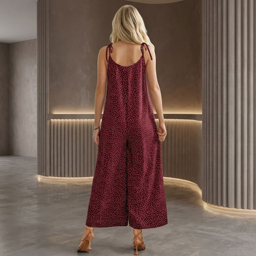 Digital Sewing Pattern for Women's Polka Dot Wide Leg Jumpsuit - Tie Strap Scoop Neck Culotte Style