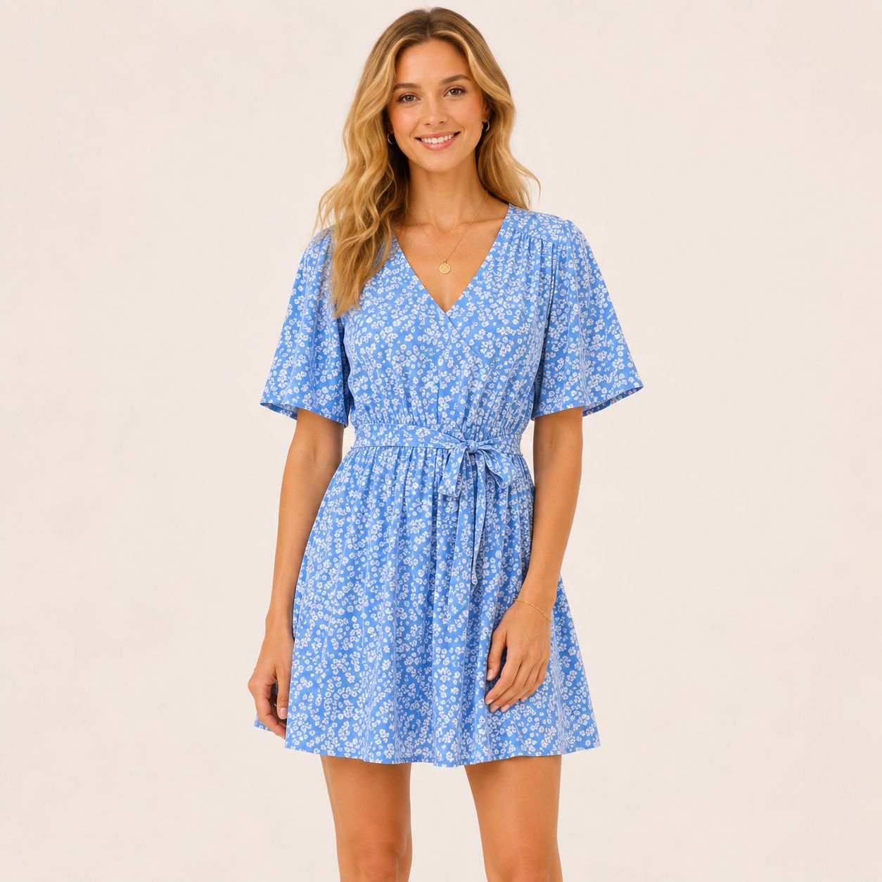 Digital Sewing Pattern for Women's Summer Floral Wrap Dress - Tie Waist Flutter Sleeve Style