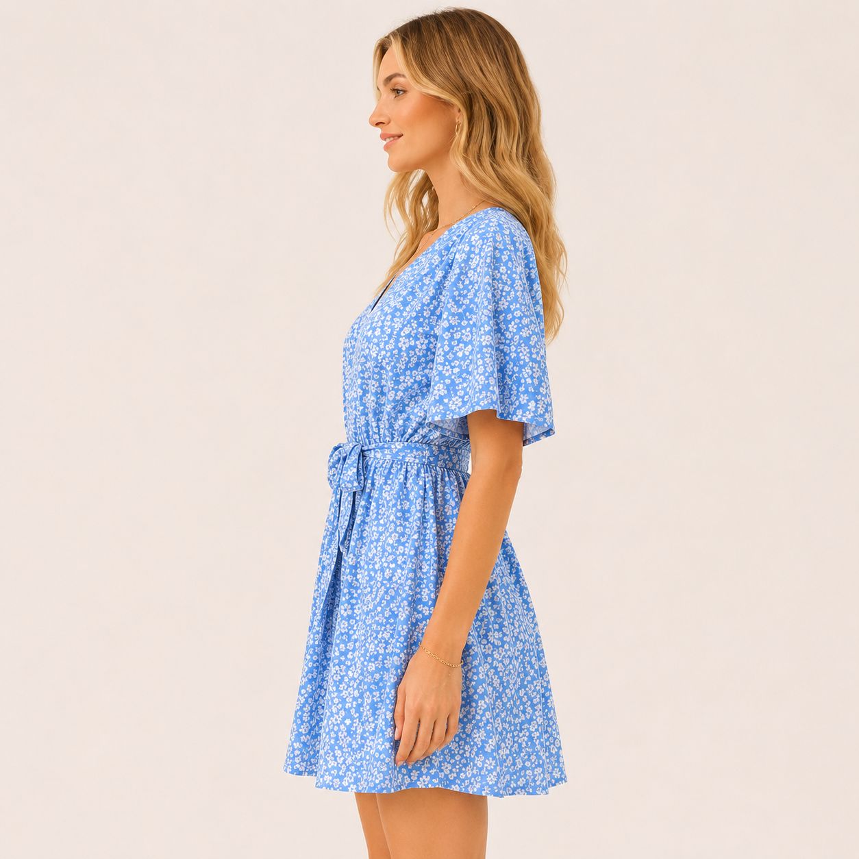 Digital Sewing Pattern for Women's Summer Floral Wrap Dress - Tie Waist Flutter Sleeve Style