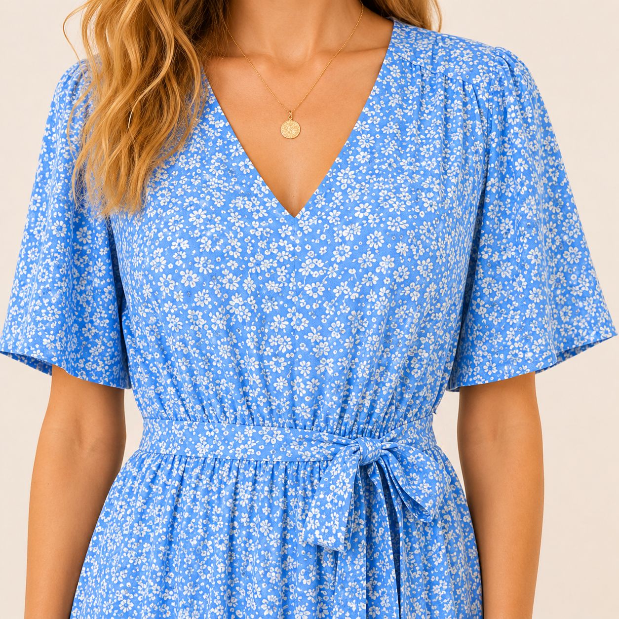 Digital Sewing Pattern for Women's Summer Floral Wrap Dress - Tie Waist Flutter Sleeve Style