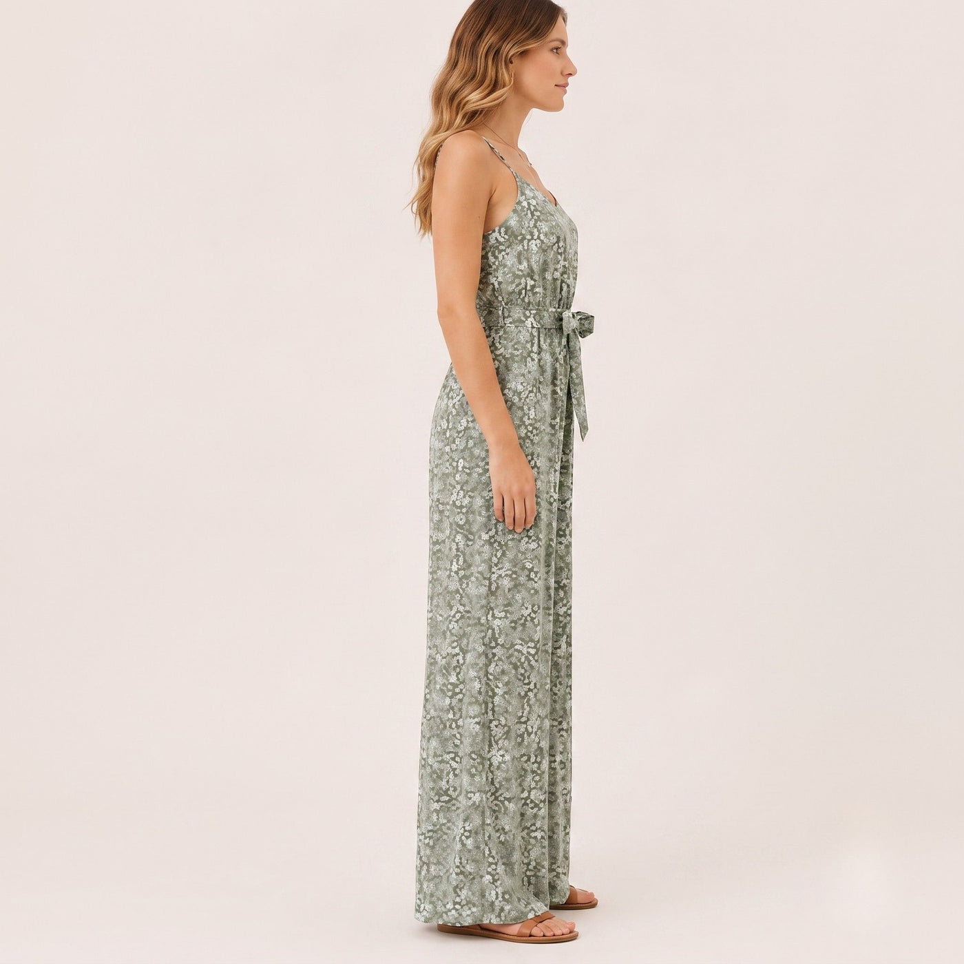 Digital Sewing Pattern for Women's Summer Floral Wide Leg Jumpsuit - Spaghetti Strap Tie Waist Style