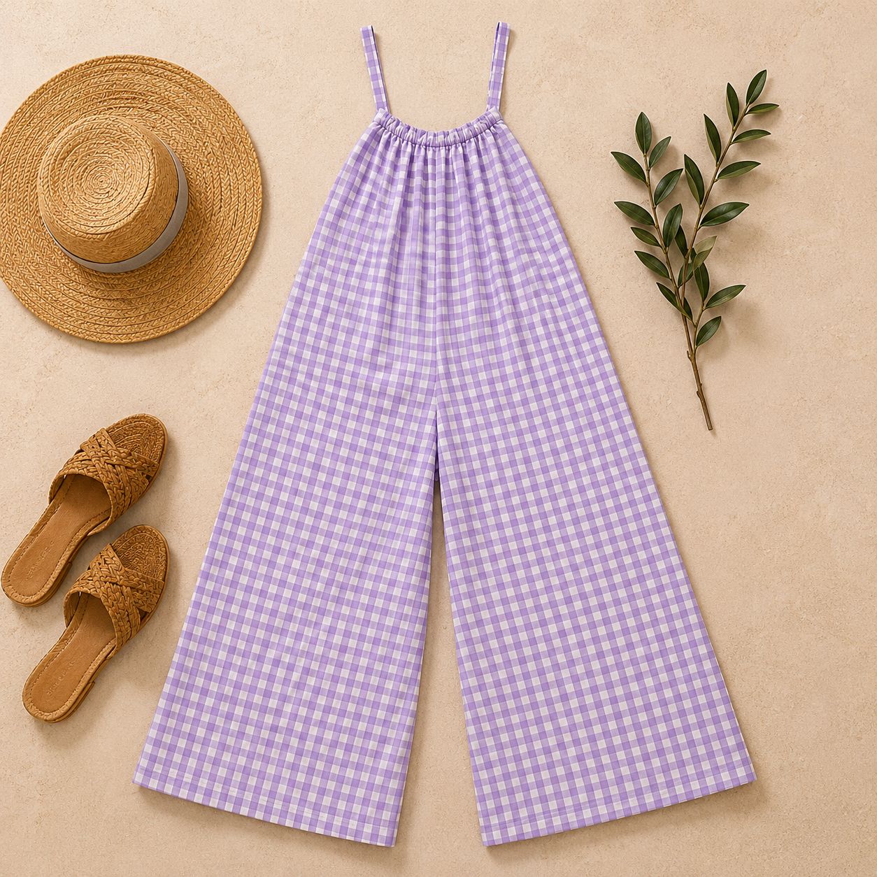 Digital Sewing Pattern for Women's Wide-Leg Jumpsuit - Relaxed Gingham Romper Style